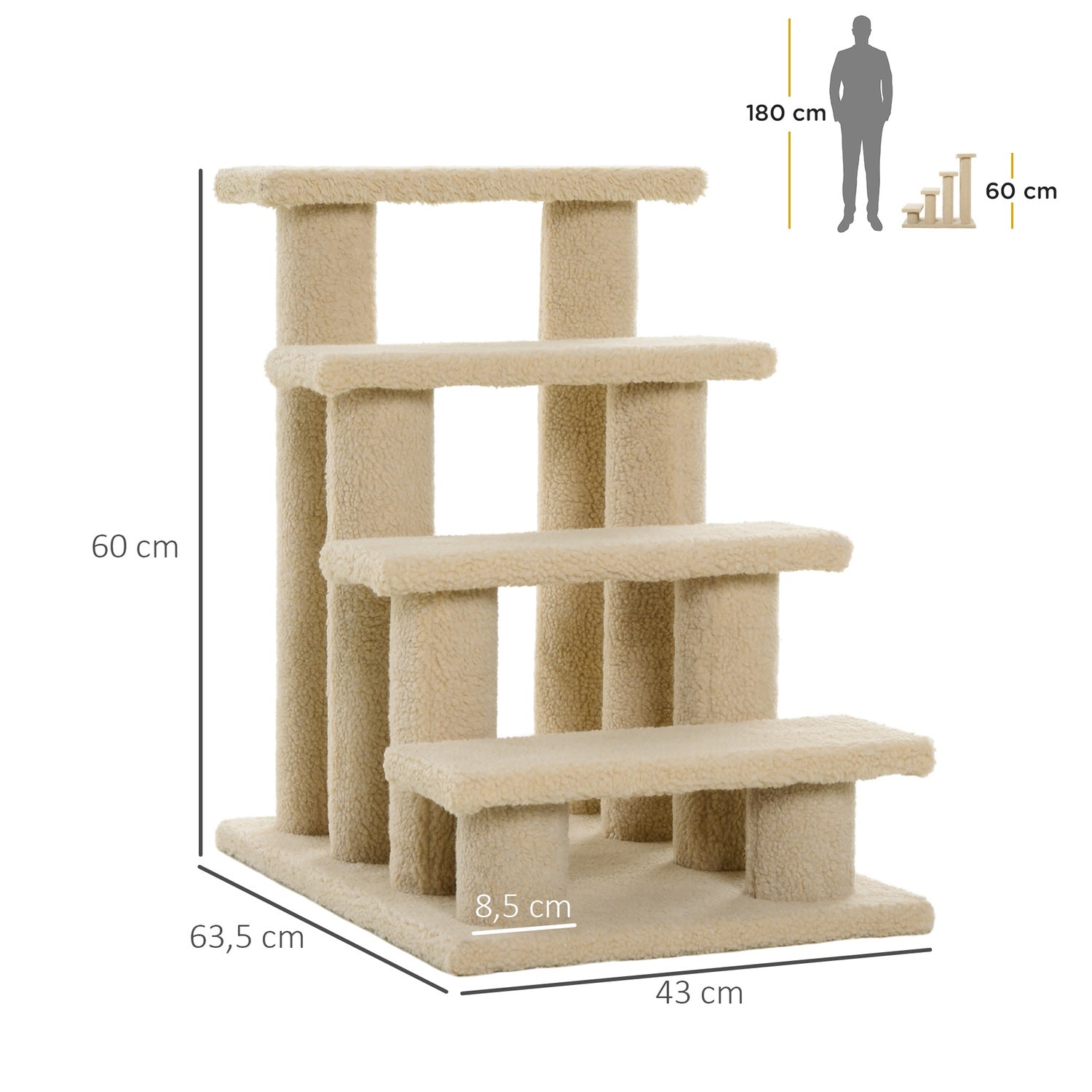 Djurtrappa, 4-stegs plysch, beige, 63,5x43x60 cm