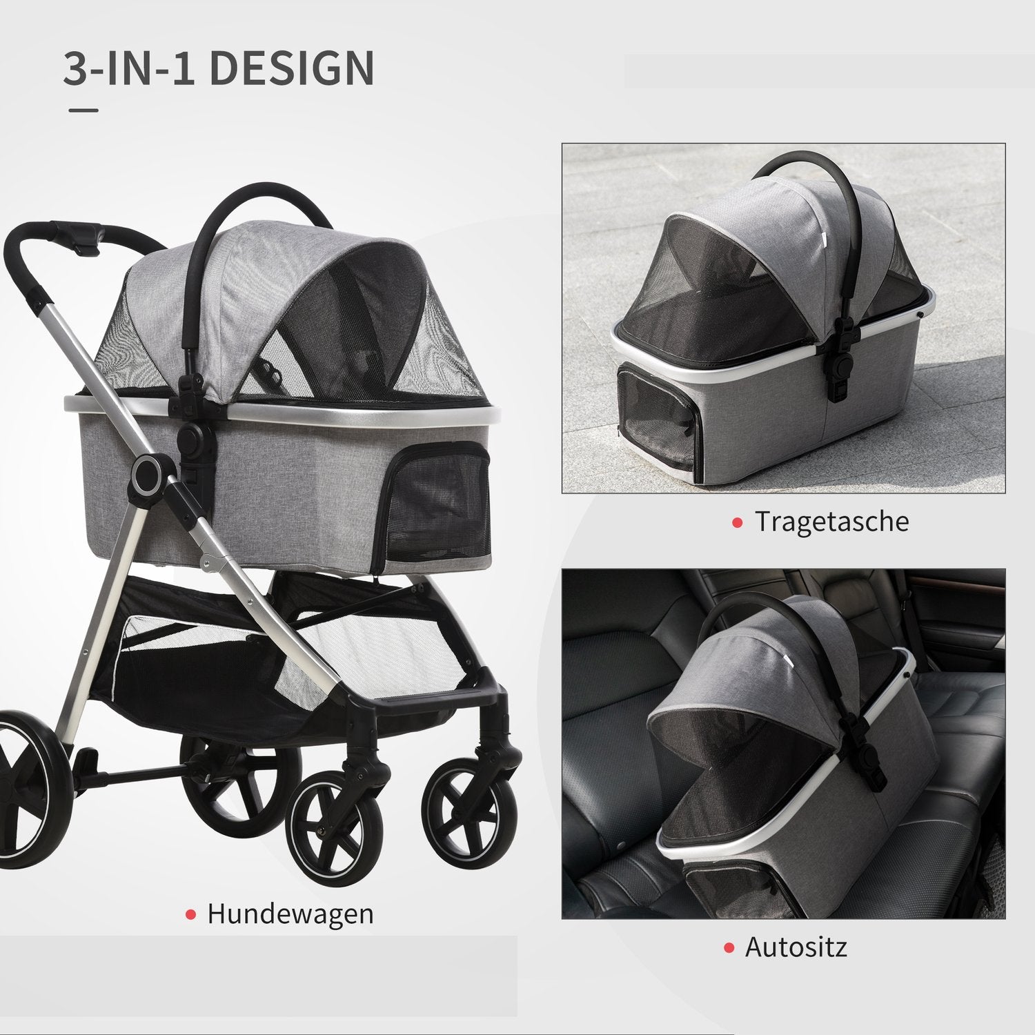 Hundvagn 2-i-1 hopfällbar, säkerhetskoppel, 15 kg
