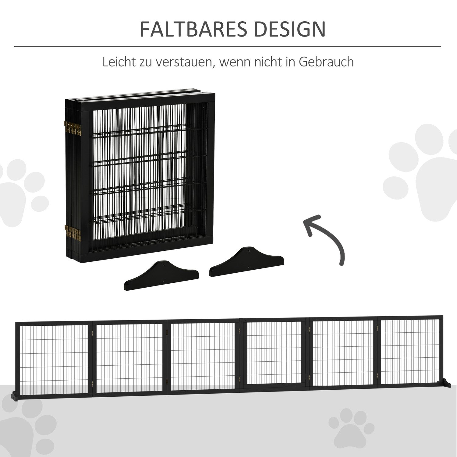 Dog Gate – Fällbar säkerhetsbarriär, Furu & Metall, 432x36x70 cm