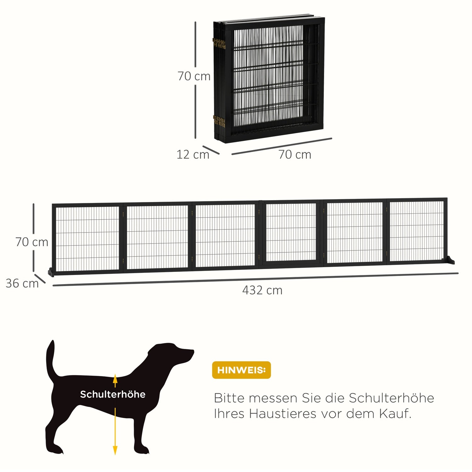 Dog Gate – Fällbar säkerhetsbarriär, Furu & Metall, 432x36x70 cm