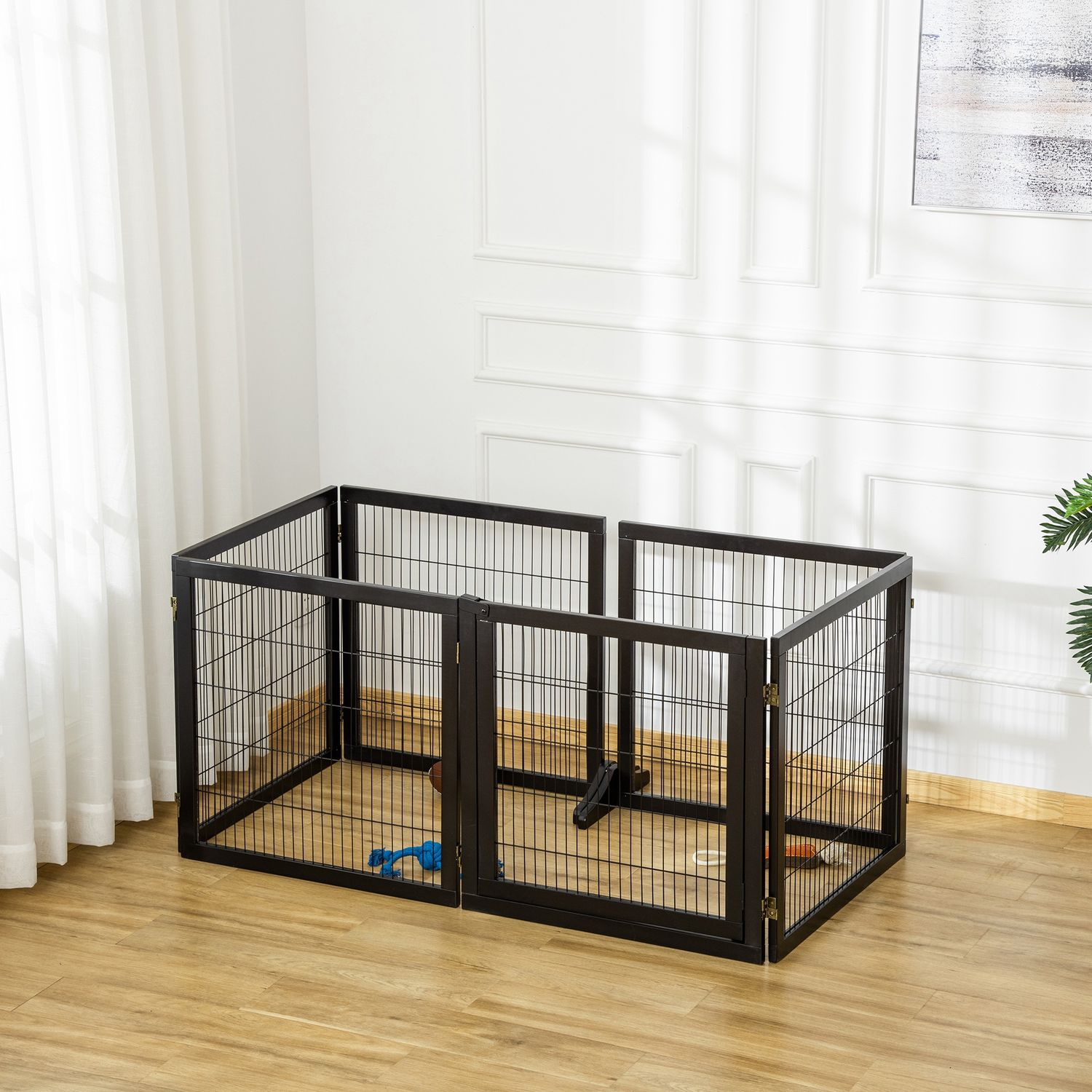 Dog Gate – Fällbar säkerhetsbarriär, Furu & Metall, 432x36x70 cm