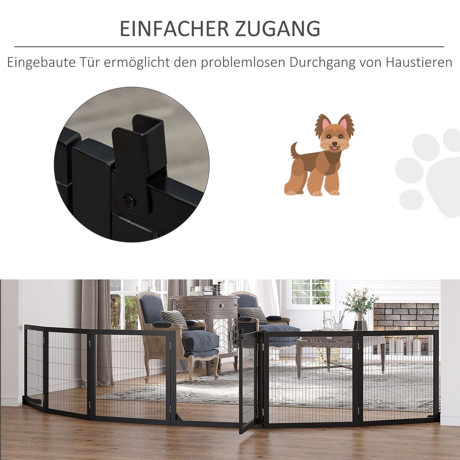 Dog Gate – Fällbar säkerhetsbarriär, Furu & Metall, 432x36x70 cm