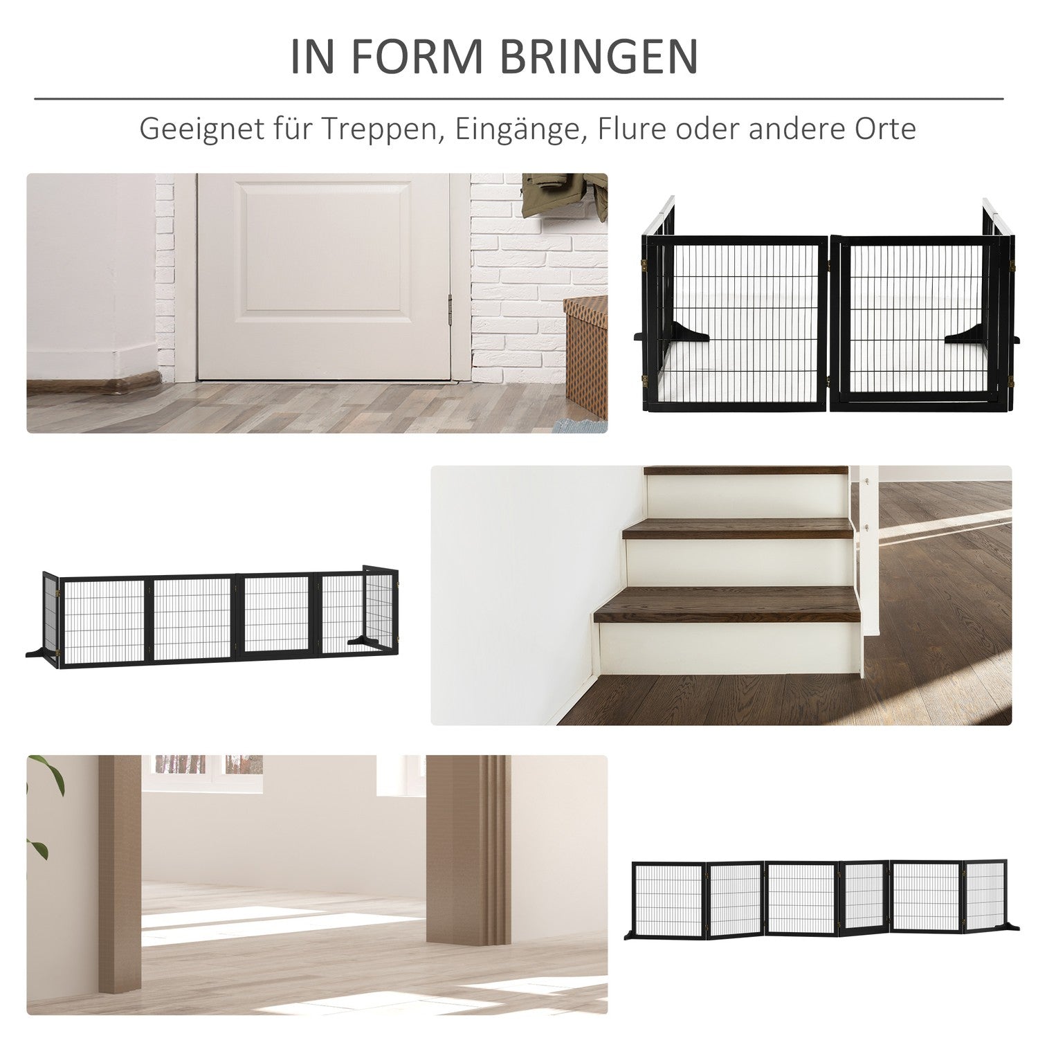 Dog Gate – Fällbar säkerhetsbarriär, Furu & Metall, 432x36x70 cm