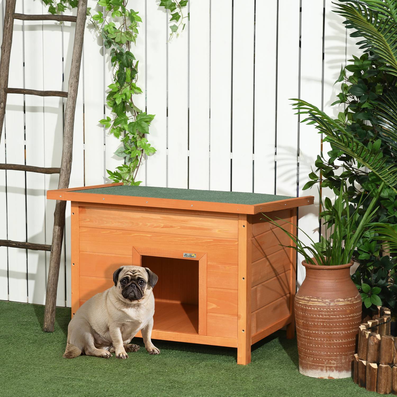 Gran Wood Hund Kennel Med Tak – Mysigt Pet House 82x58x58 Cm