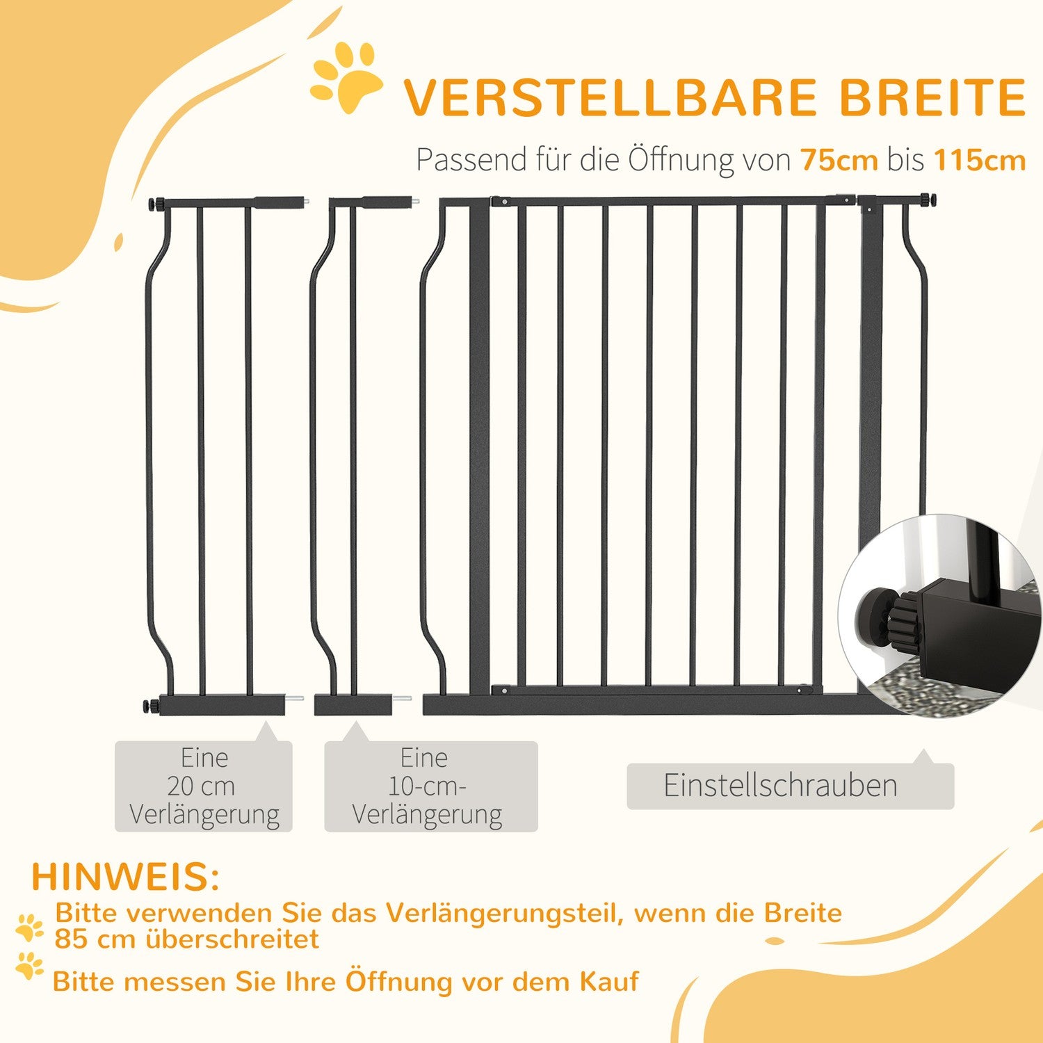 Justerbar hundport, ingen borrning, tvåvägsöppning, svart