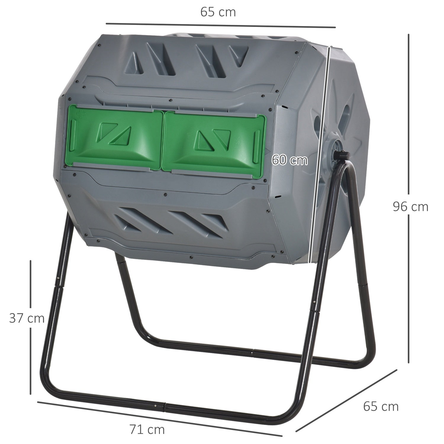 Roterande trumkompostor 160L – Dual Chamber Effektiv grå