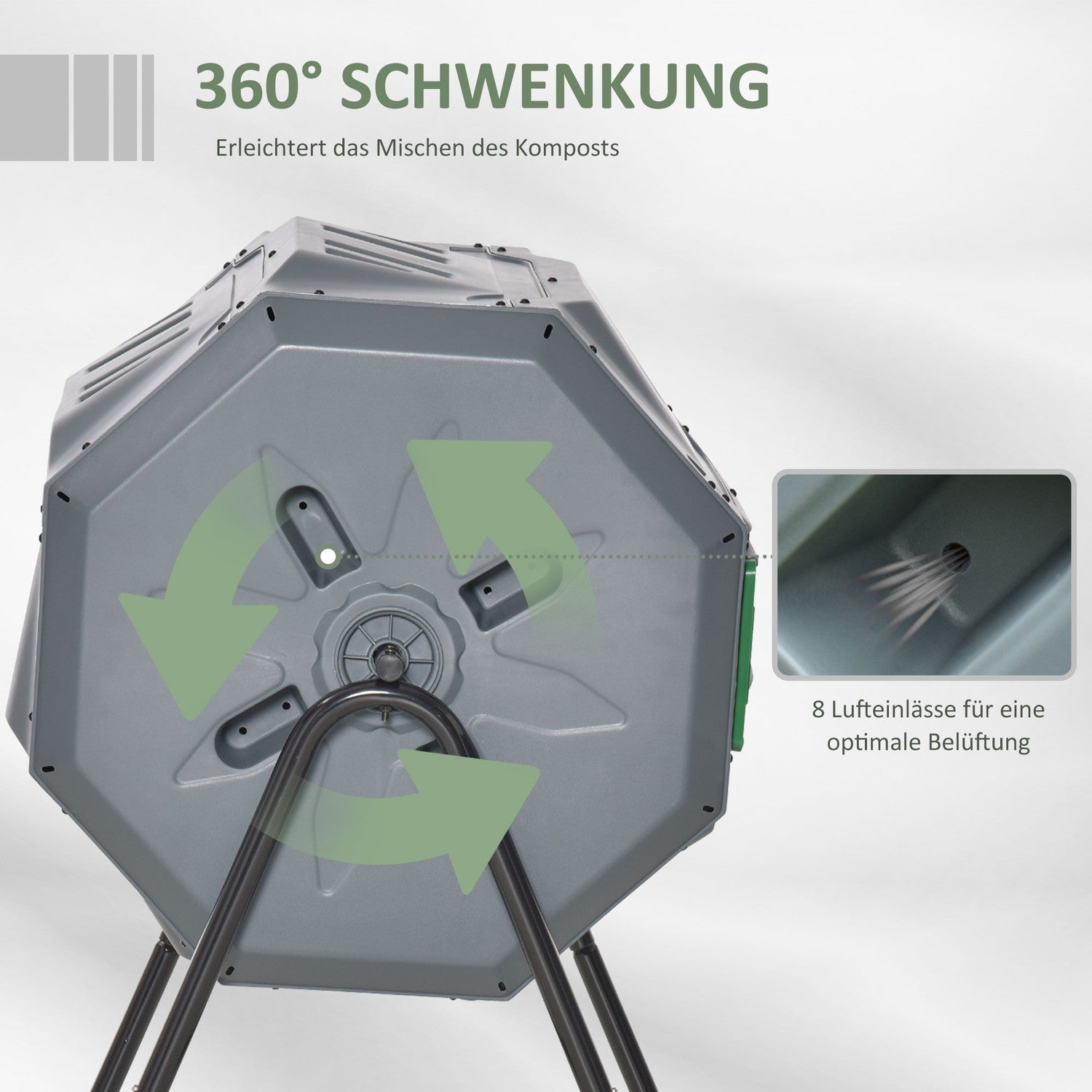 Roterande trumkompostor 160L – Dual Chamber Effektiv grå