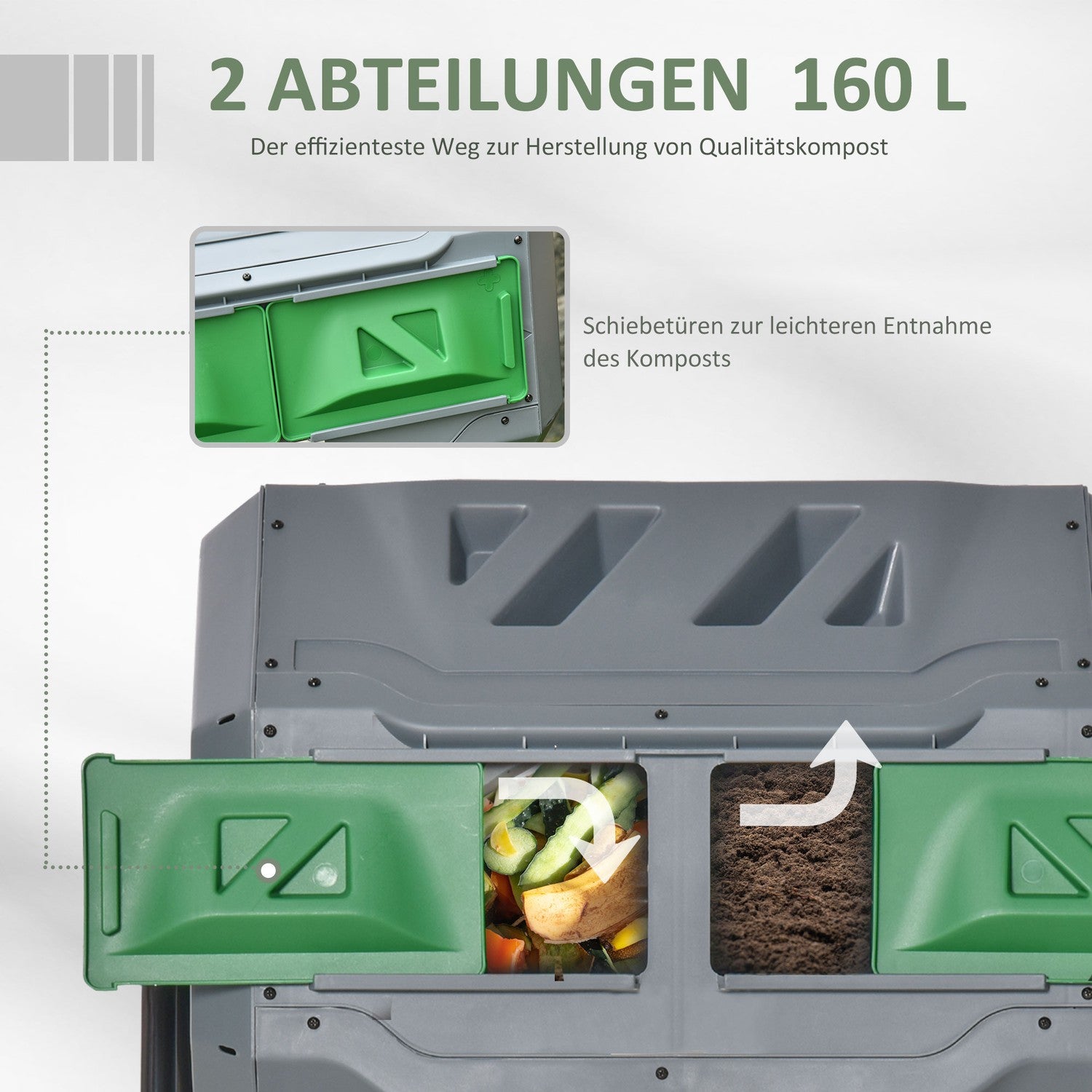Roterande trumkompostor 160L – Dual Chamber Effektiv grå