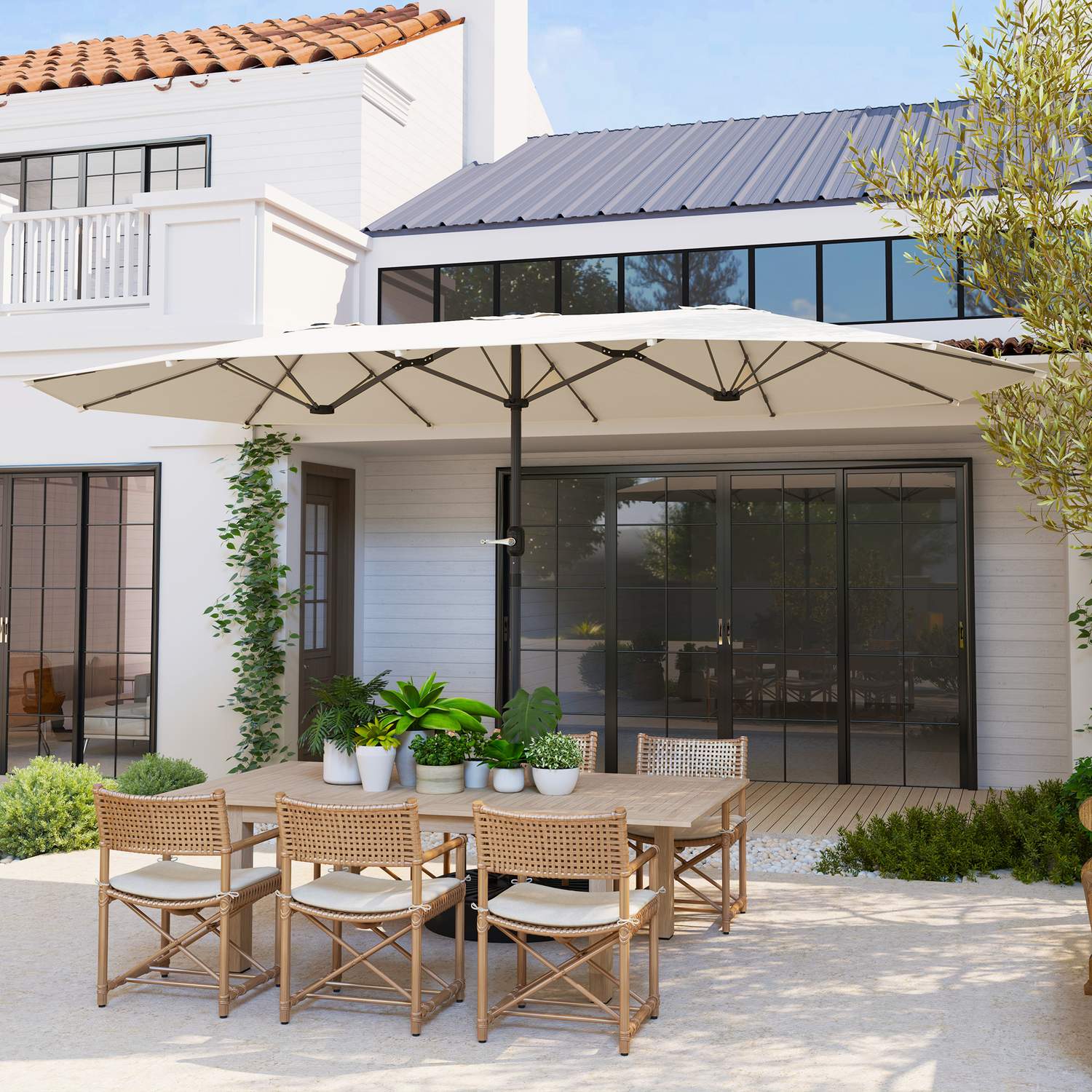 Dubbel Oval Parasoll 436x260 cm, UV-skydd, Beige