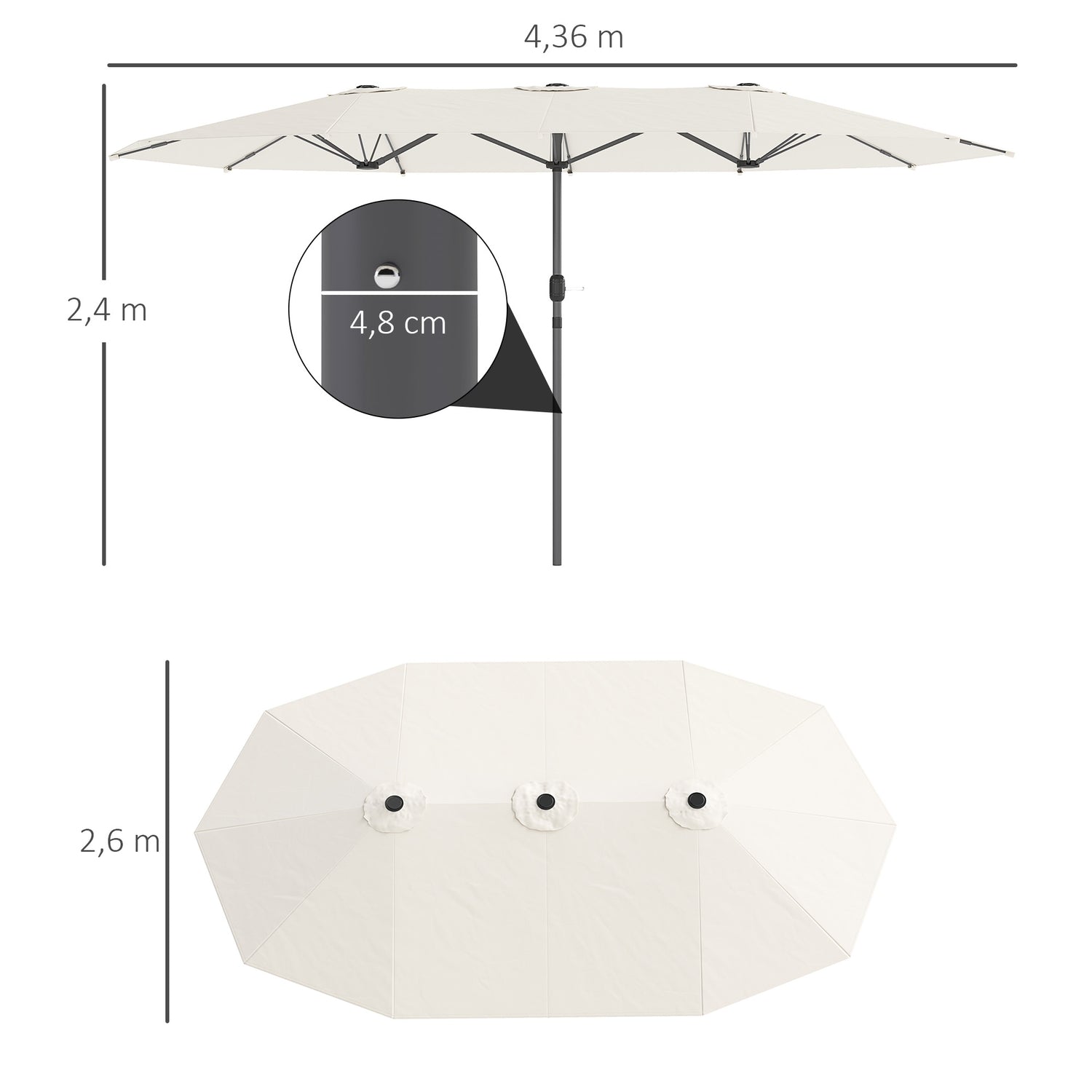 Dubbel Oval Parasoll 436x260 cm, UV-skydd, Beige