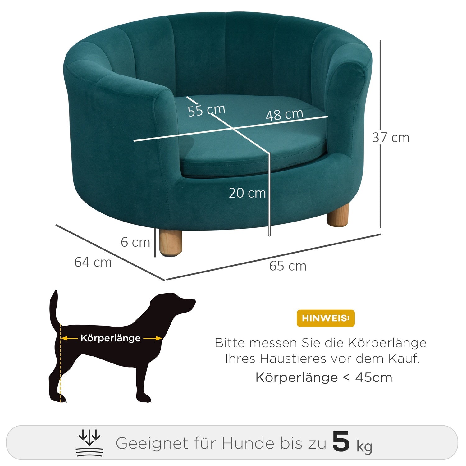 Elegant hundbäddsoffa med mjukt överdrag och träben