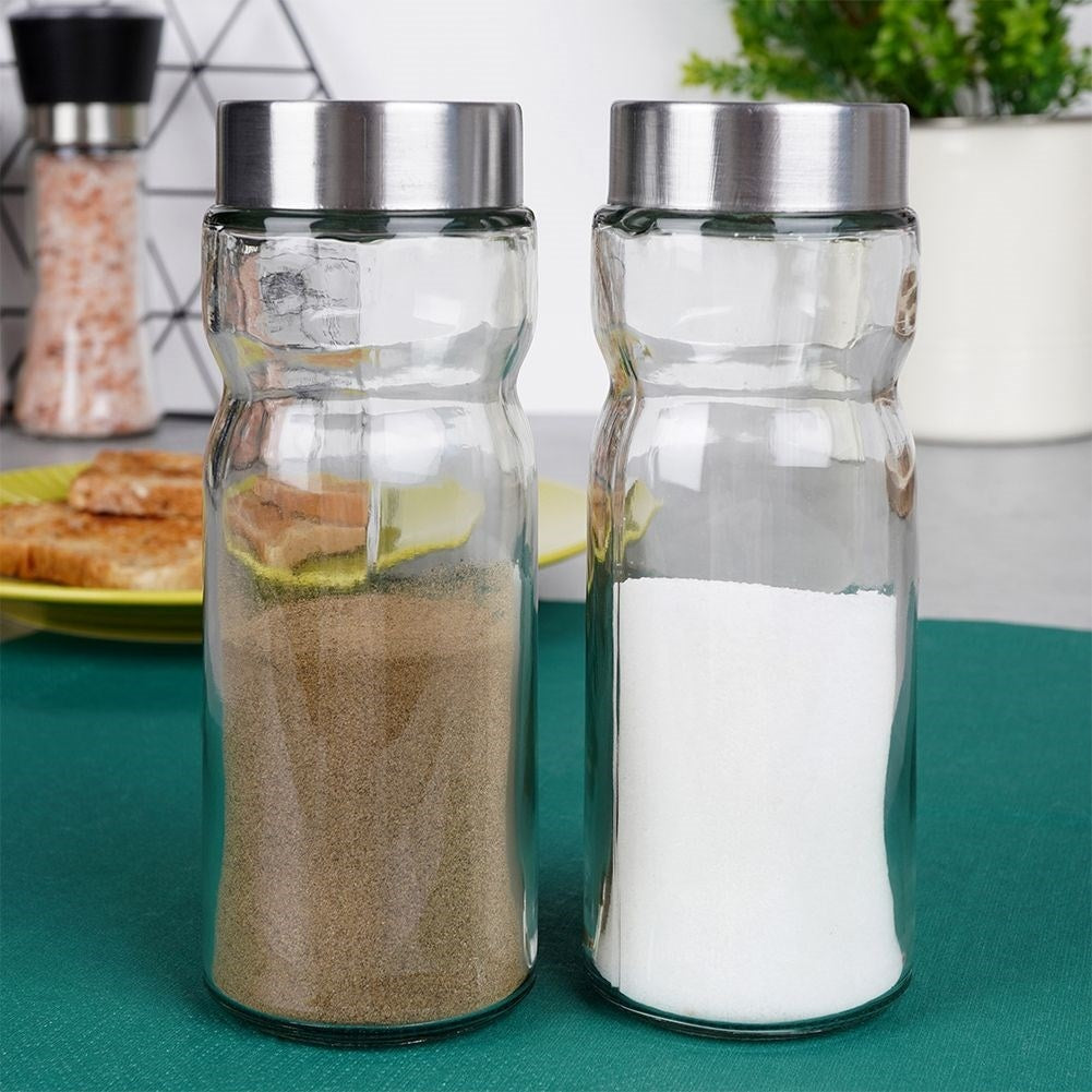 Elegant set för salt & peppar i glas och rostfritt stål