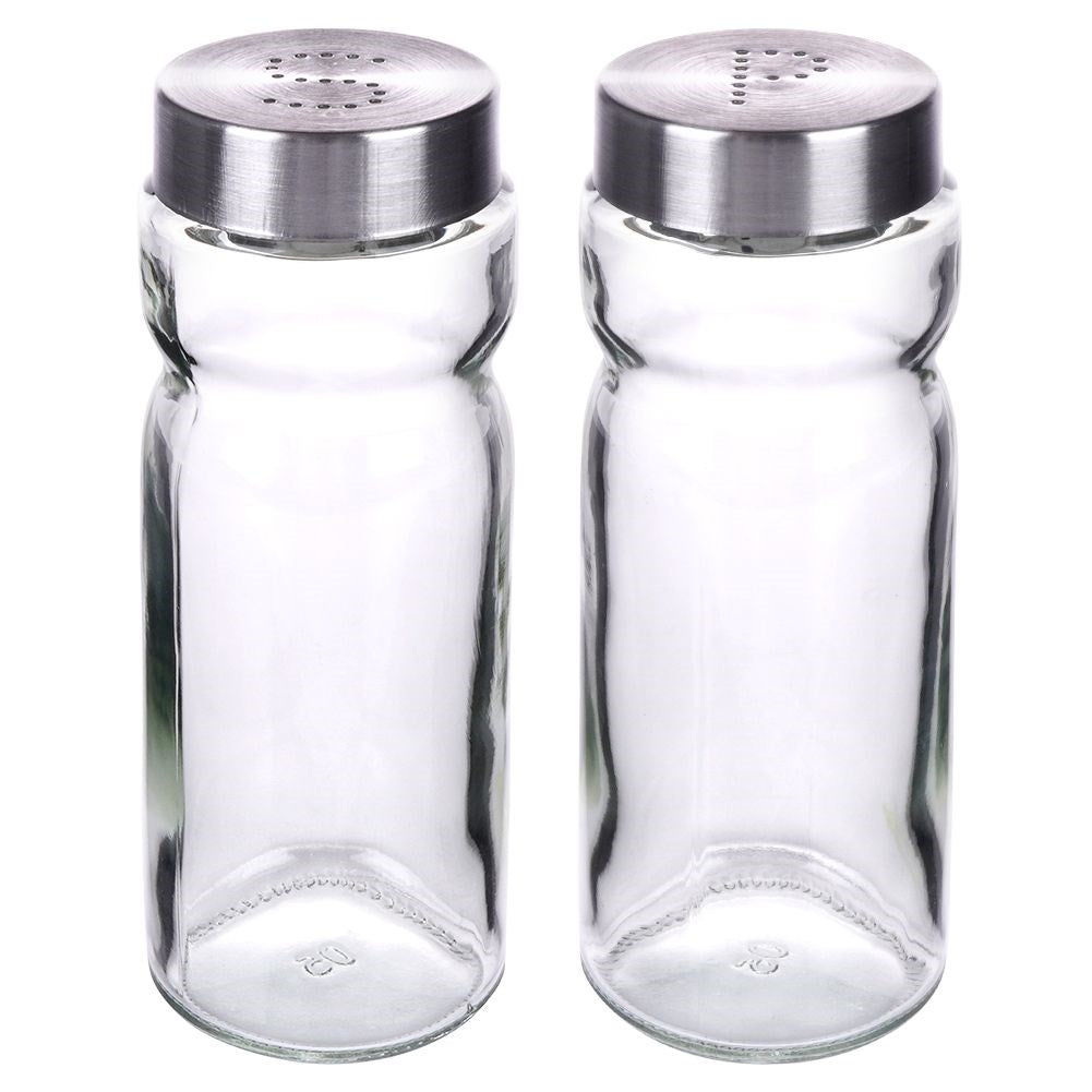 Elegant set för salt & peppar i glas och rostfritt stål