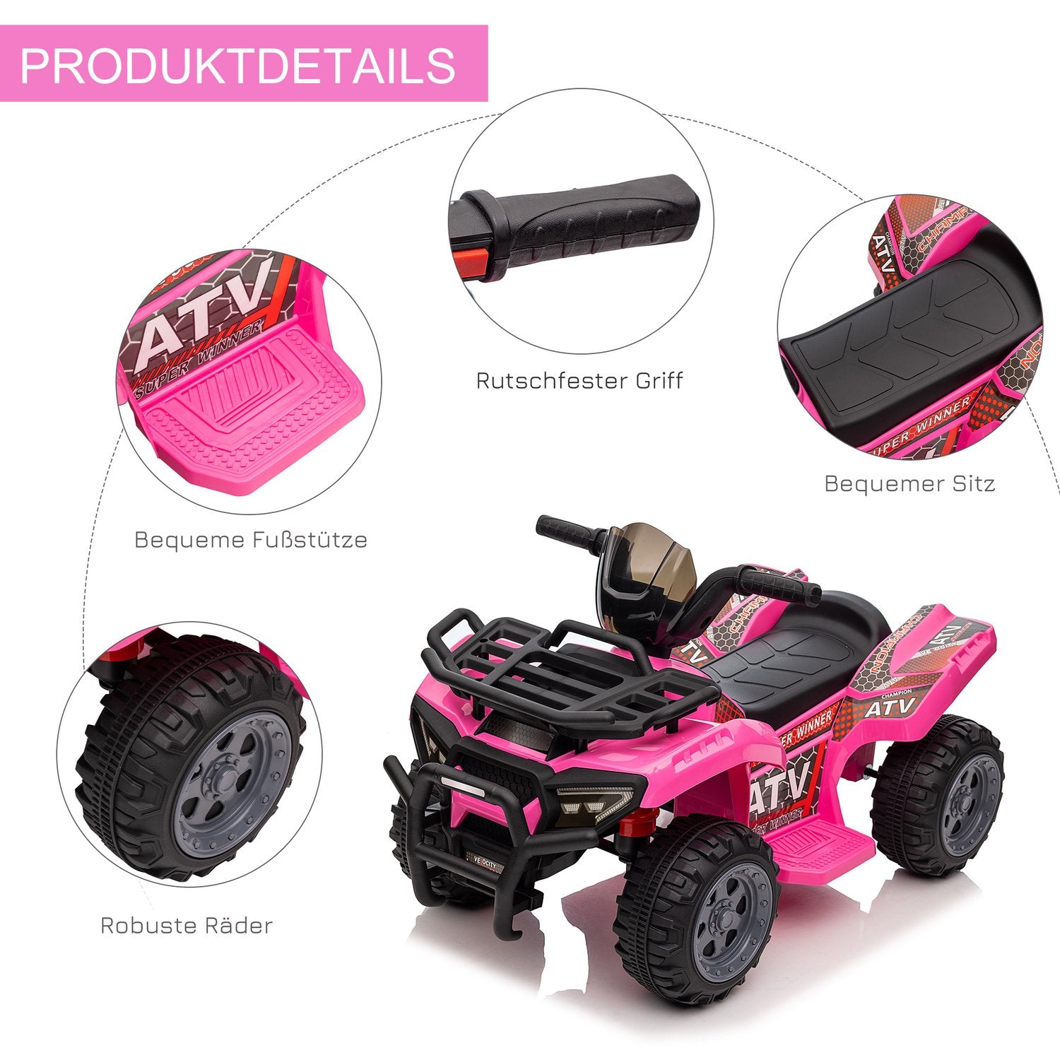 Elektrisk Mini Quad ATV för barn, LED-lampor, Rosa