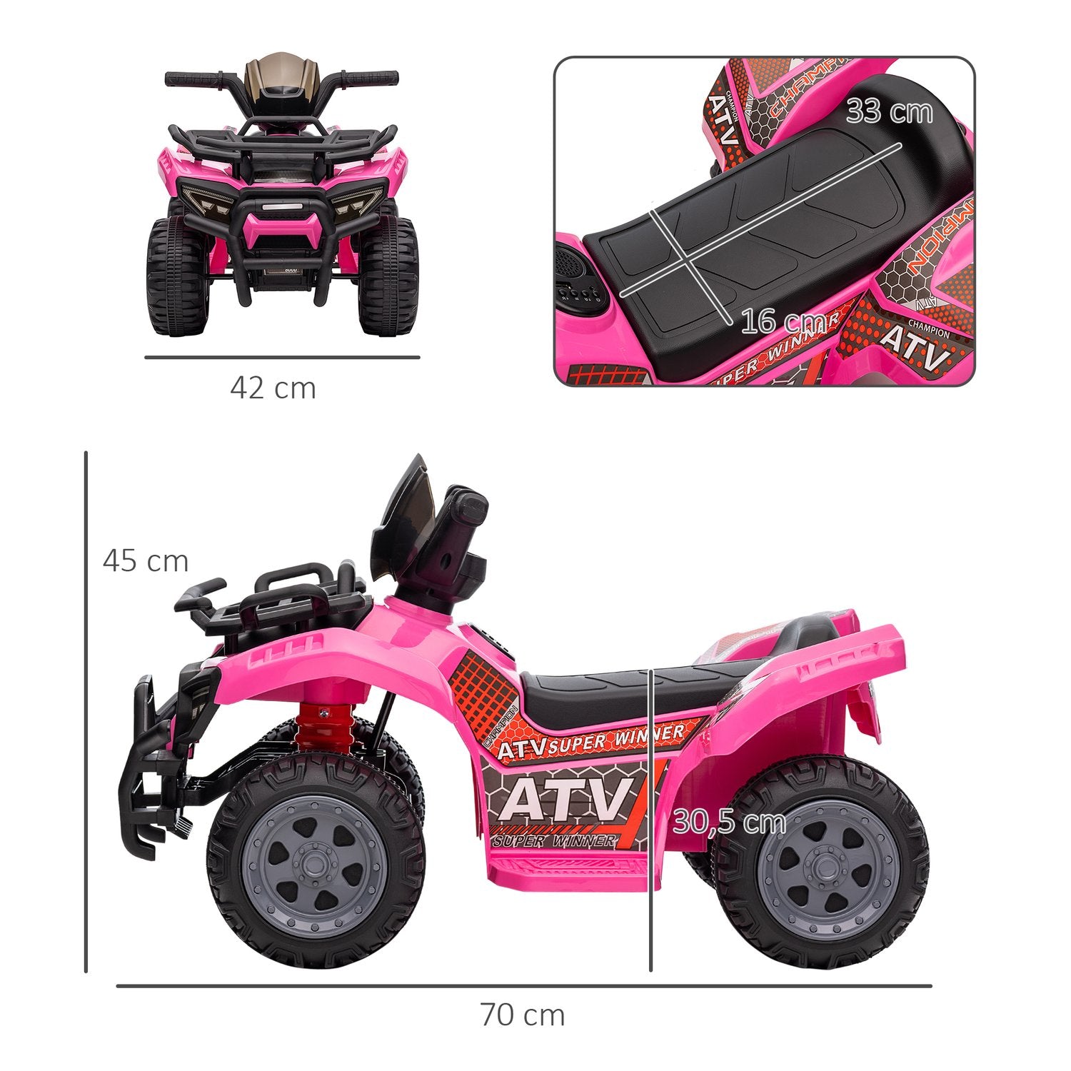 Elektrisk Mini Quad ATV för barn, LED-lampor, Rosa