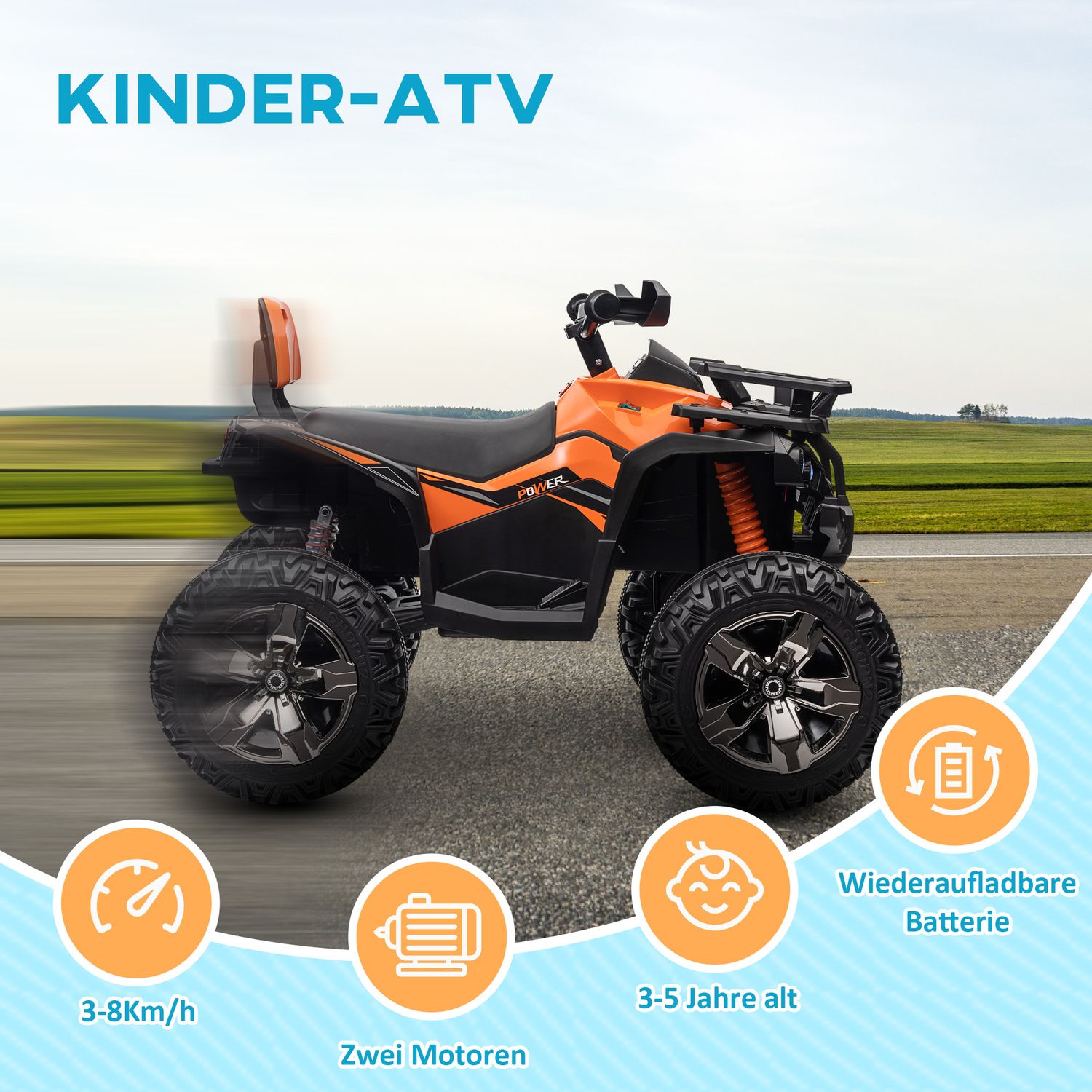 Elektrisk Quad för barn 3-5, 12V med MP3 & USB, Orange