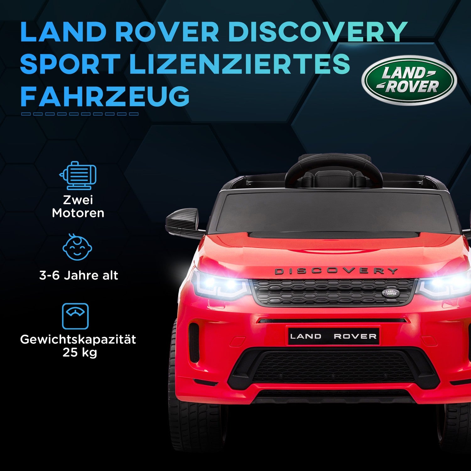 Elektrisk barnbil 12V med fjärrkontroll, LED-lampor, röd