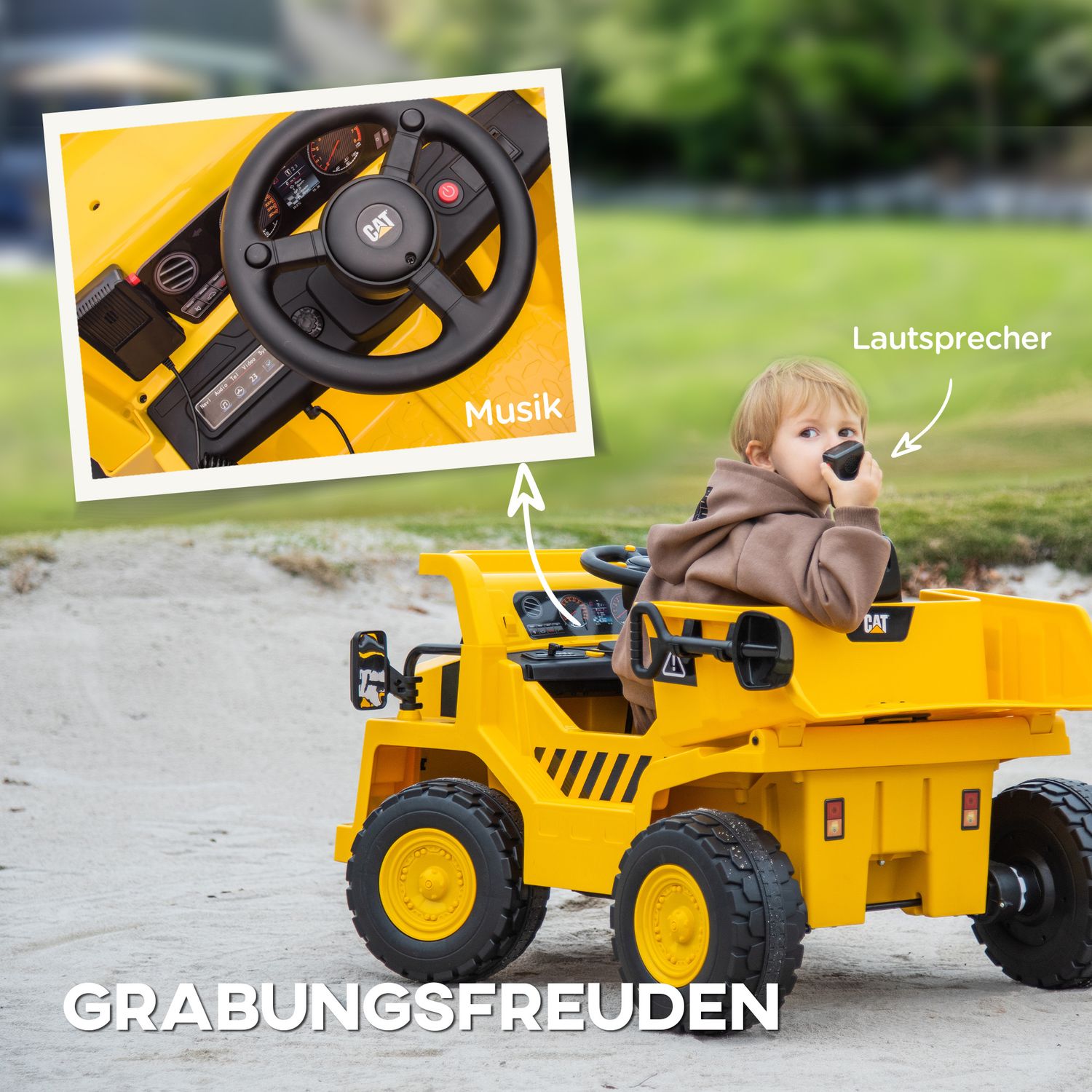 Elektrisk grävmaskin för barn med fjärrkontroll, skopa och lampor, 3-7 år