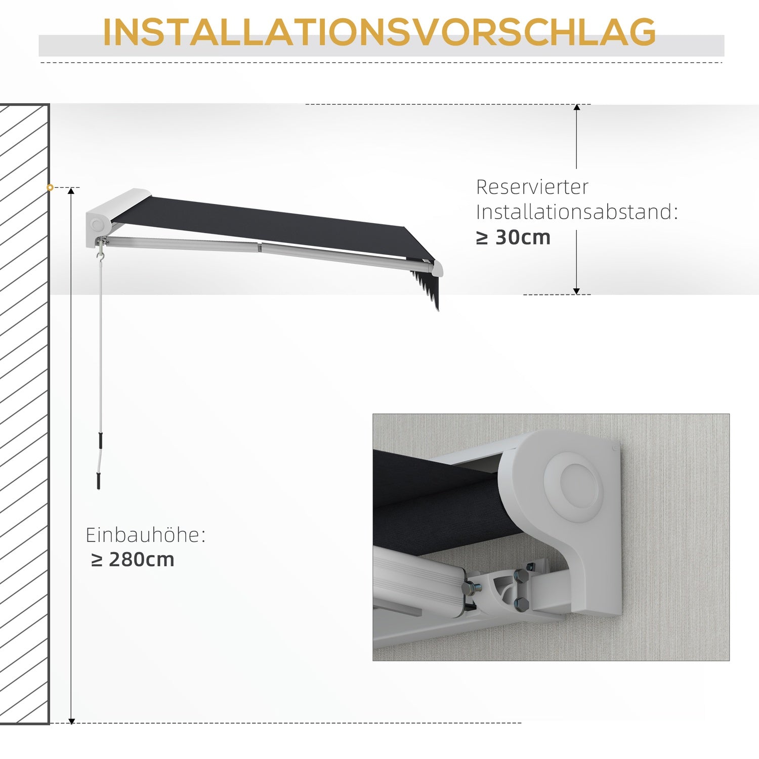 Elektrisk fällarmsmarkis 2,5x2m, fjärrkontroll & handvev