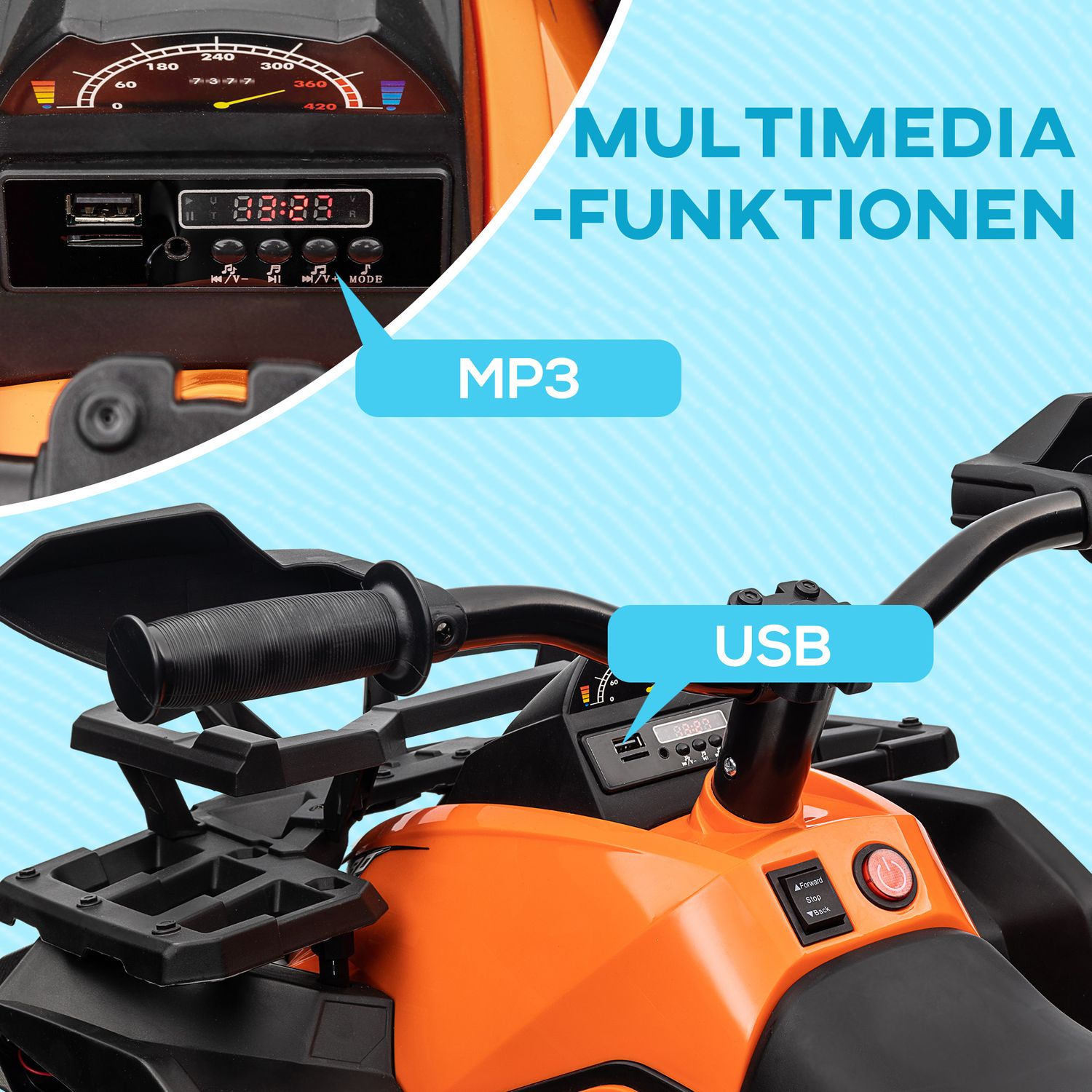 Elektrisk Quad för barn 3-5, 12V med MP3 & USB, Orange