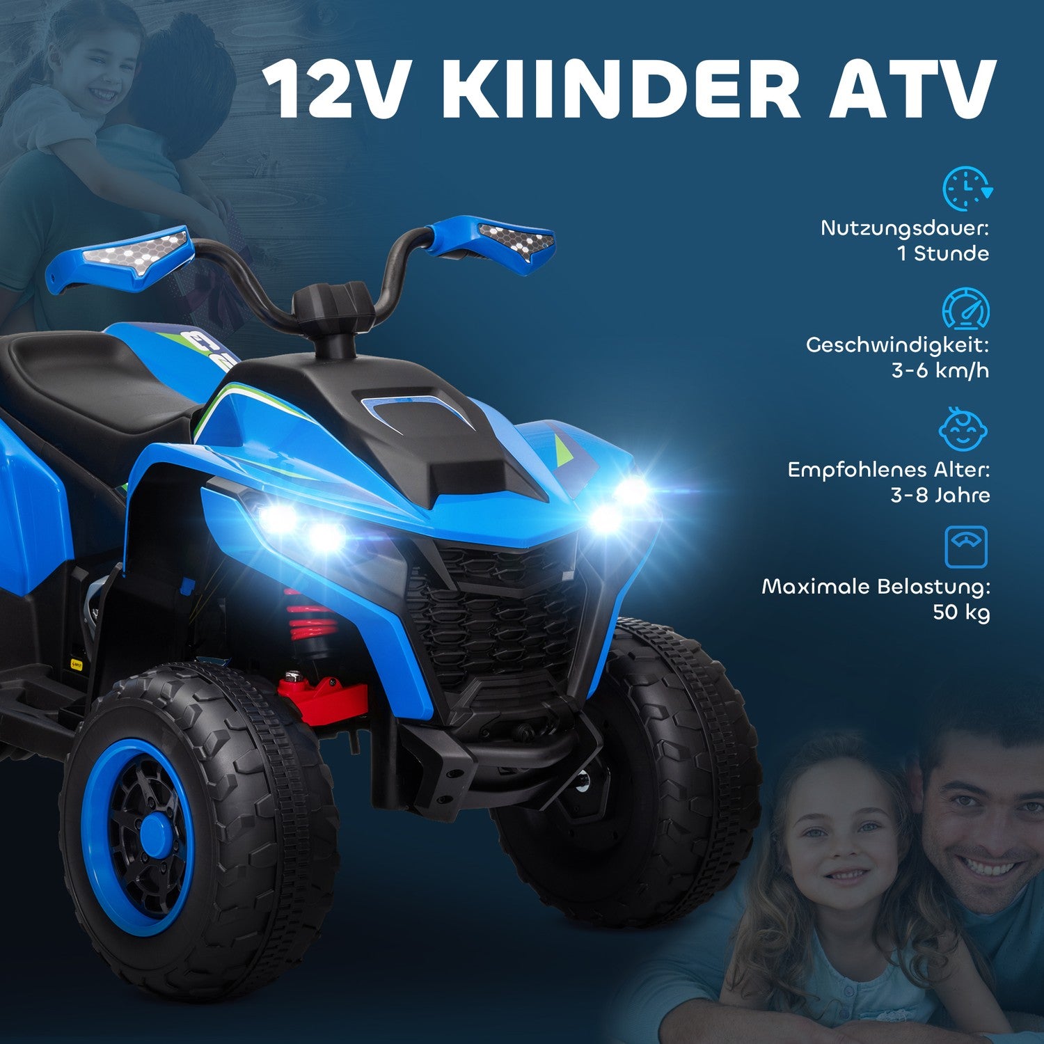 Elektrisk Quad för barn – 12V, LED-lampor, USB och musik