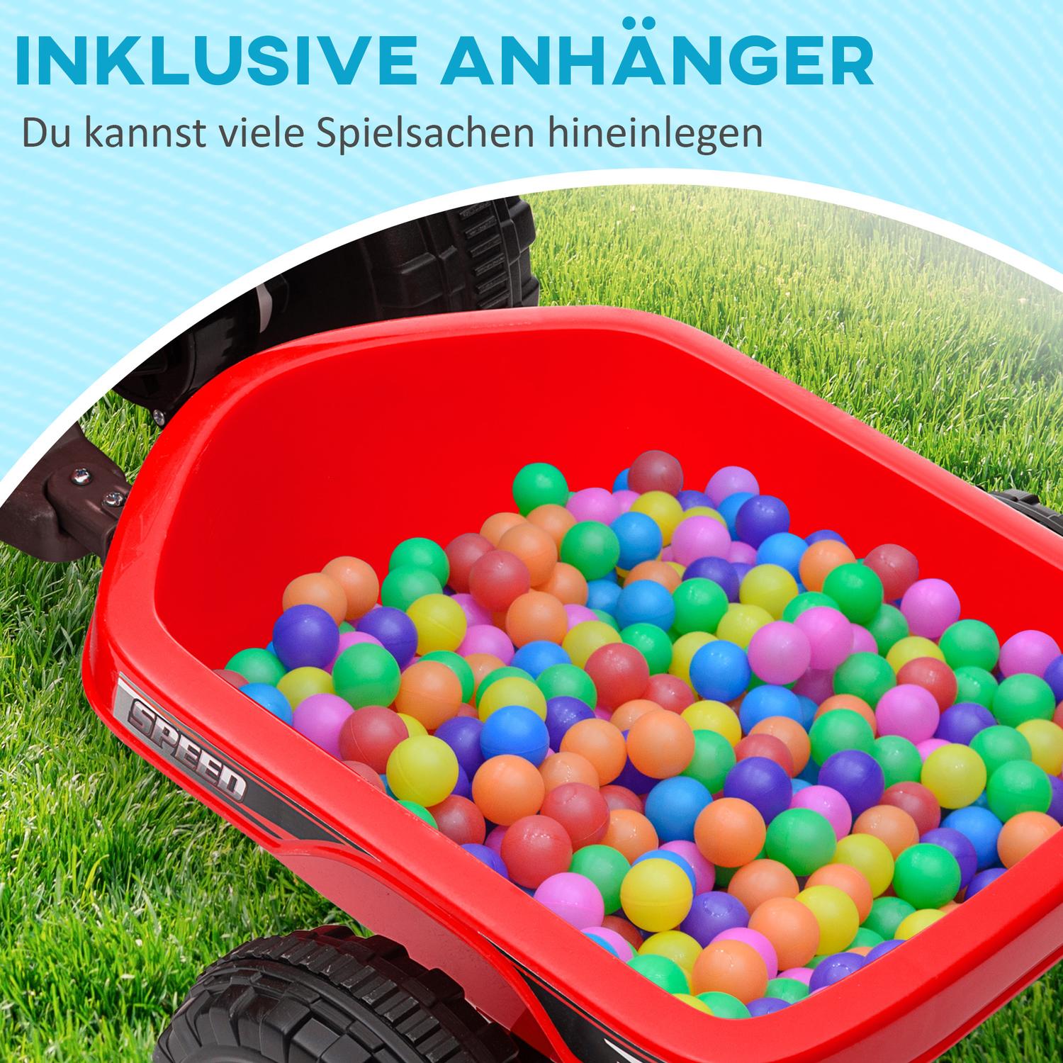 Elektrisk fyrhjuling med släp, Vändbar växel, Röd, 25 kg Kapacitet