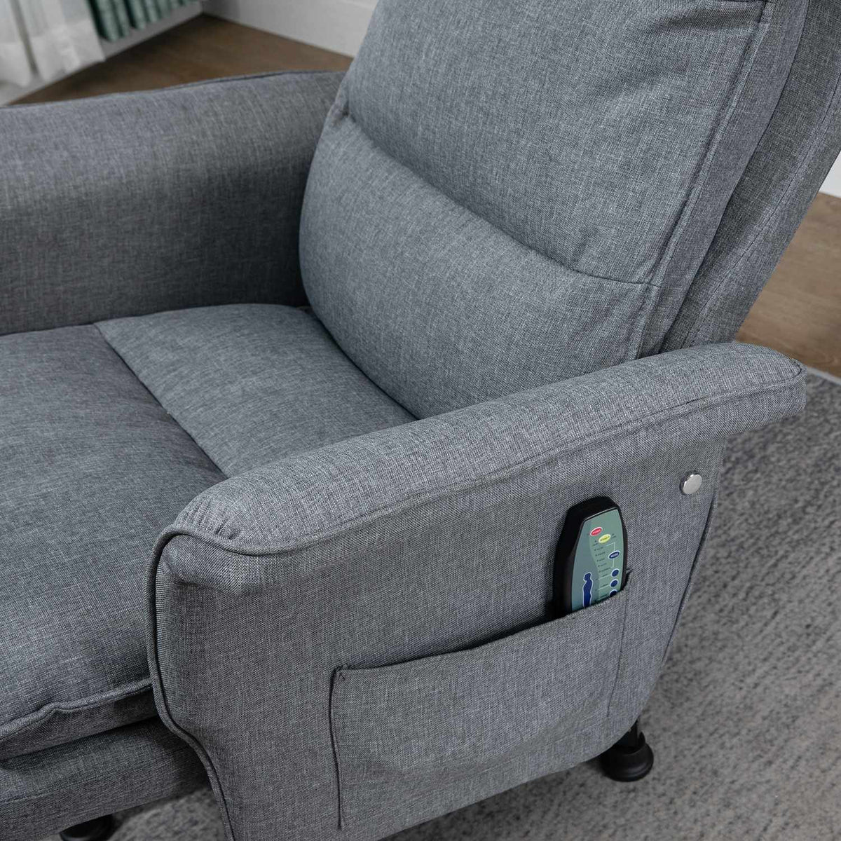 Elektrisk grå svängbar massagestol med fotpall och fjärrkontroll