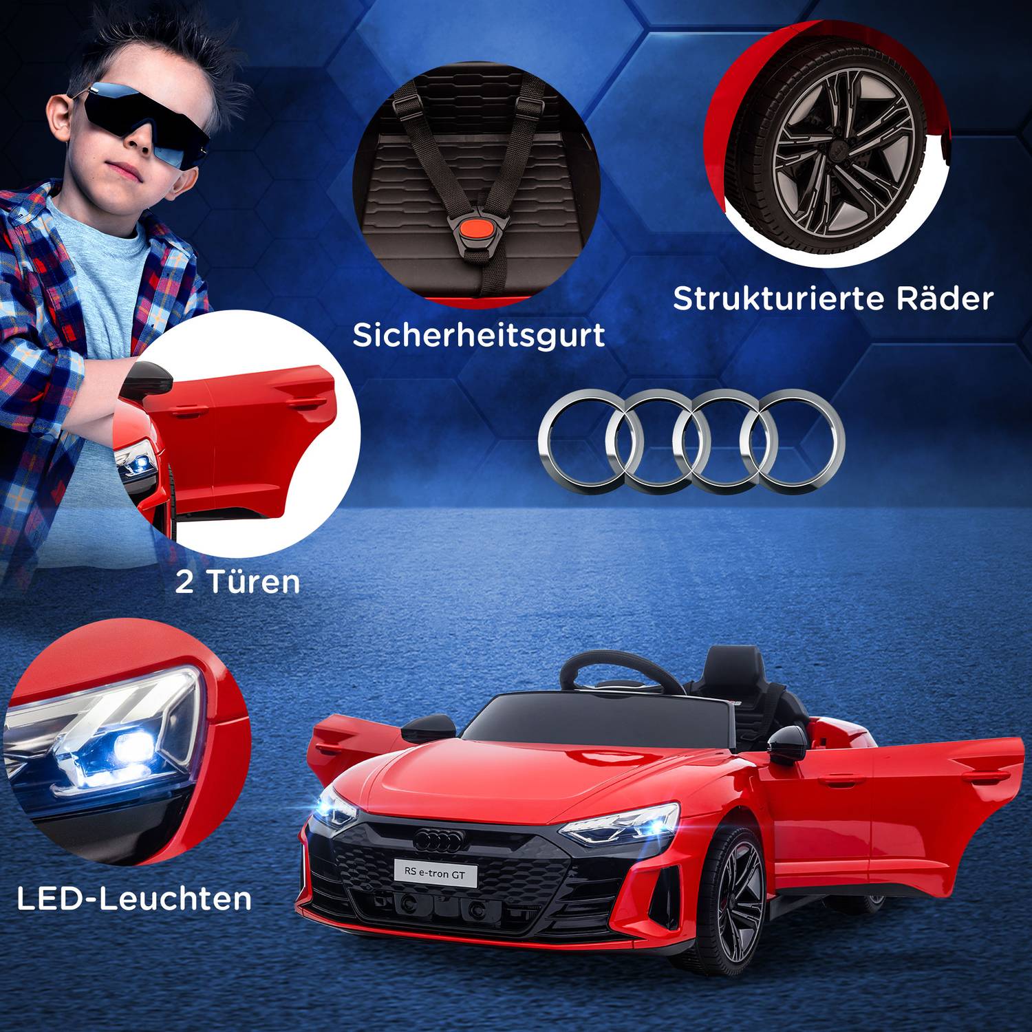 Elektrisk åkande bil, fjärrkontroll, musik, ljus, åldrarna 3-5, röd