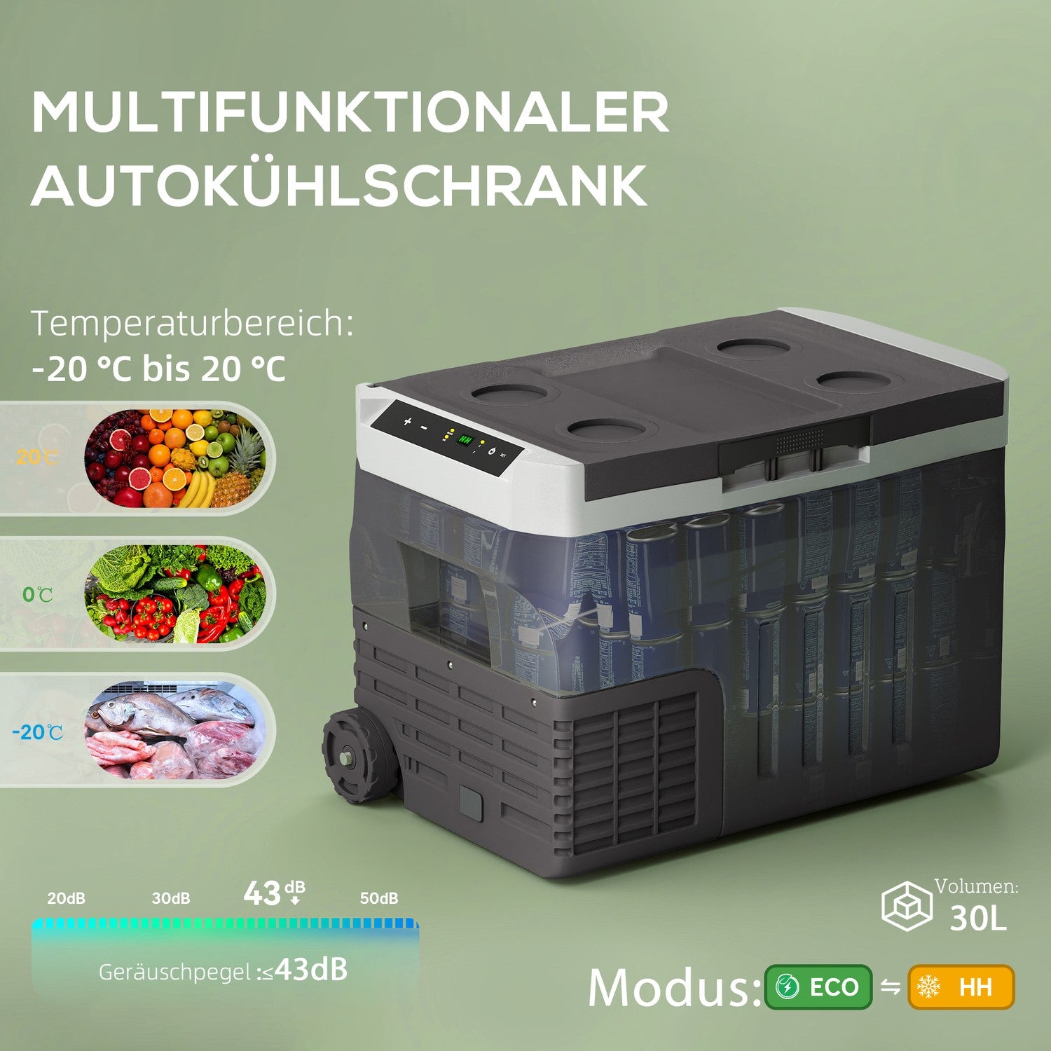 Elektrisk kylbox, 30L, LED, ECO Mode, 12/230V, Svart