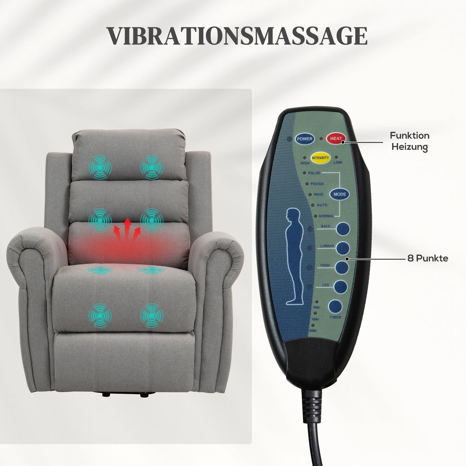 Elektrisk liggande massagestol med värme- och ståhjälp