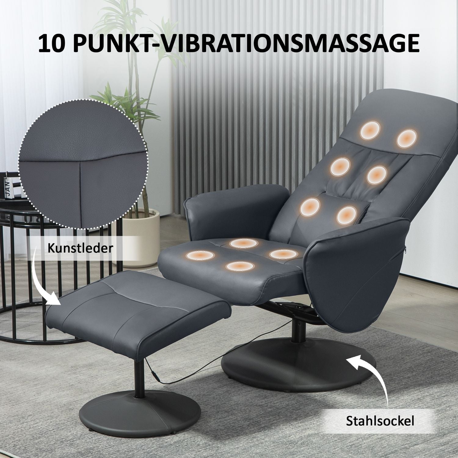 Elektrisk massagefåtölj, konstläder, mörkgrå