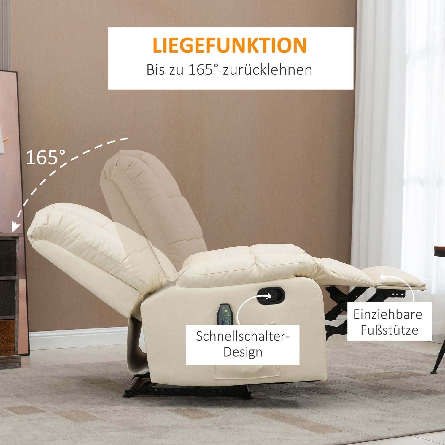 Elektrisk massagestol – konstläder, krämvit, 94x99x99 Cm