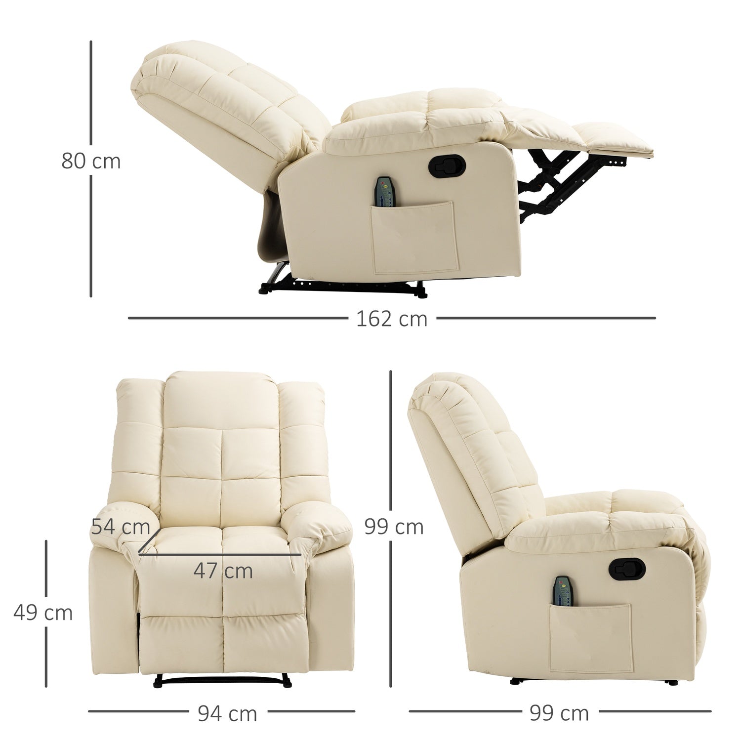 Elektrisk massagestol – konstläder, krämvit, 94x99x99 Cm