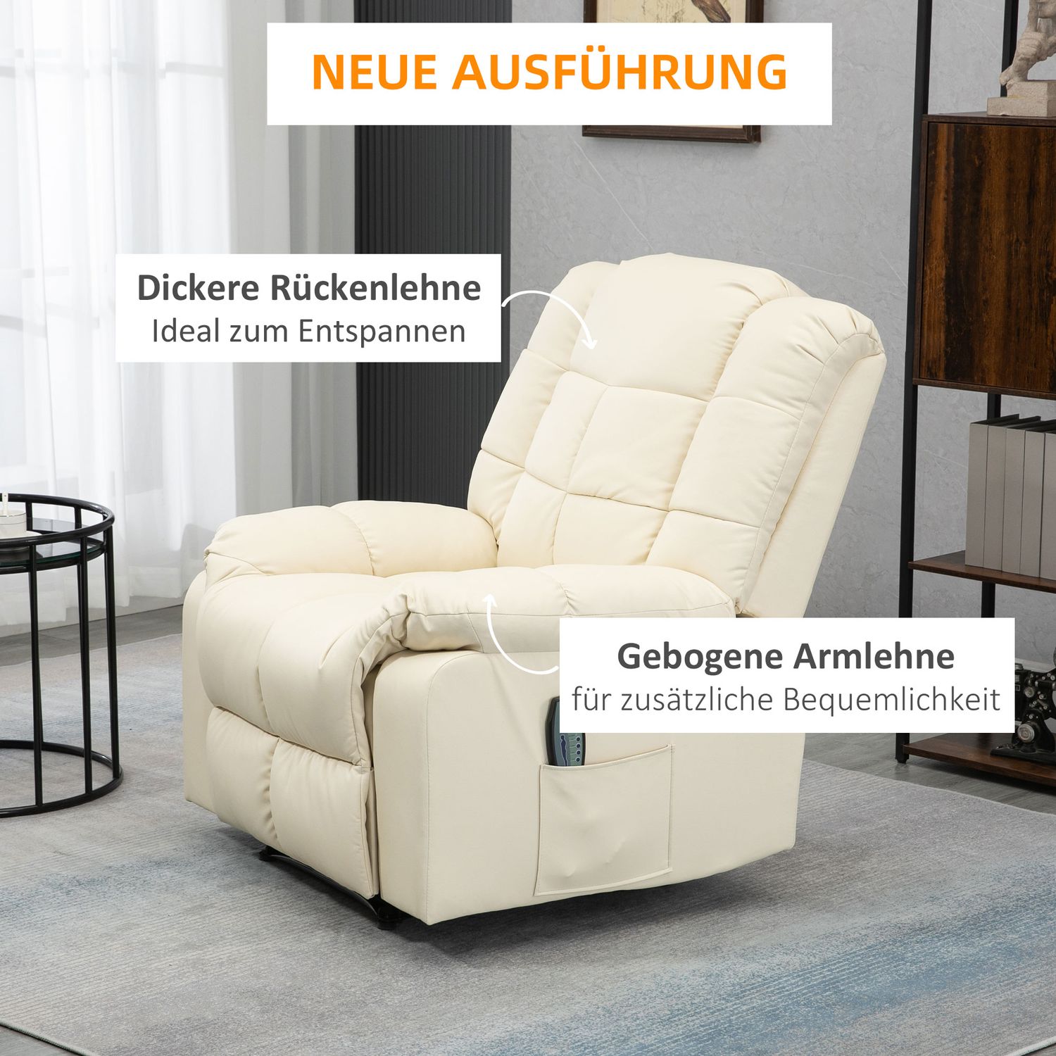 Elektrisk massagestol – konstläder, krämvit, 94x99x99 Cm