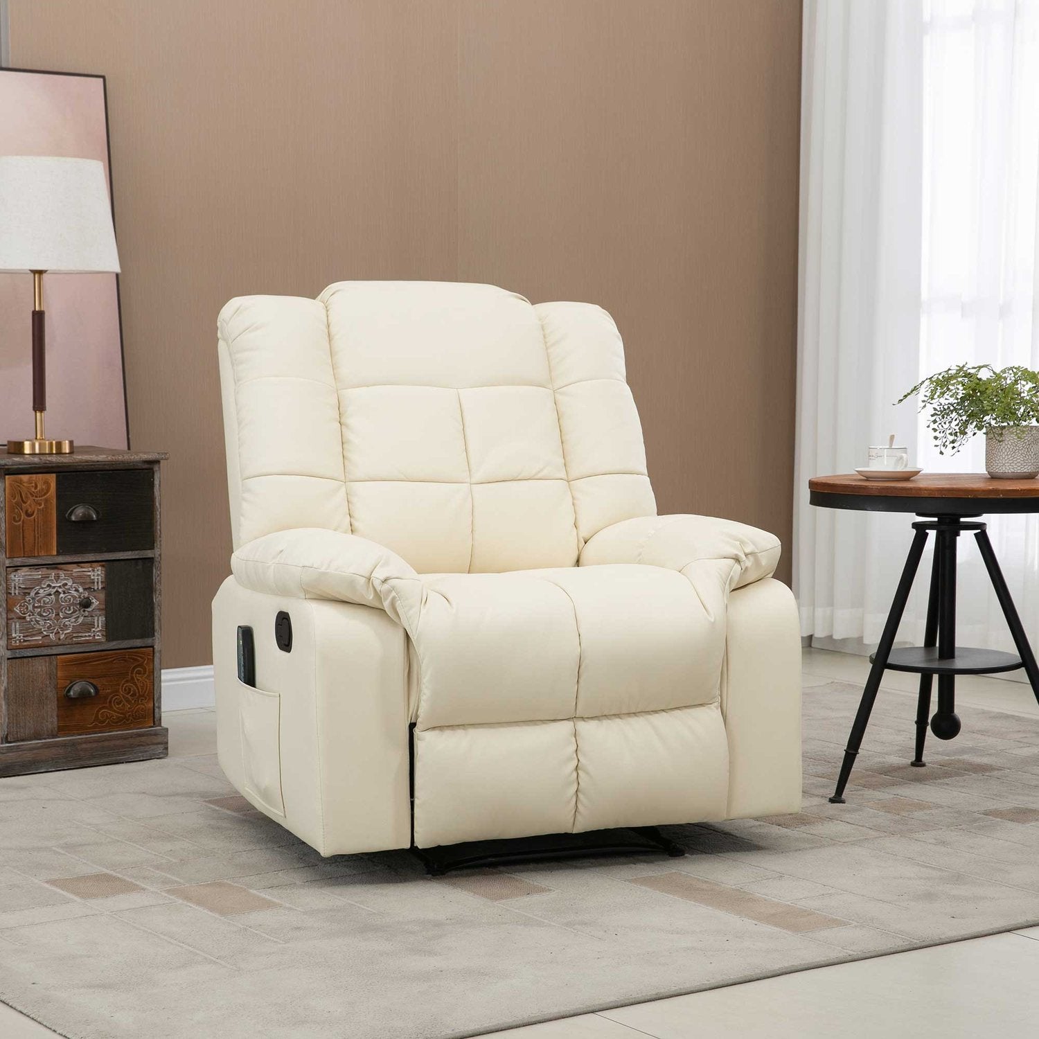 Elektrisk massagestol – konstläder, krämvit, 94x99x99 Cm