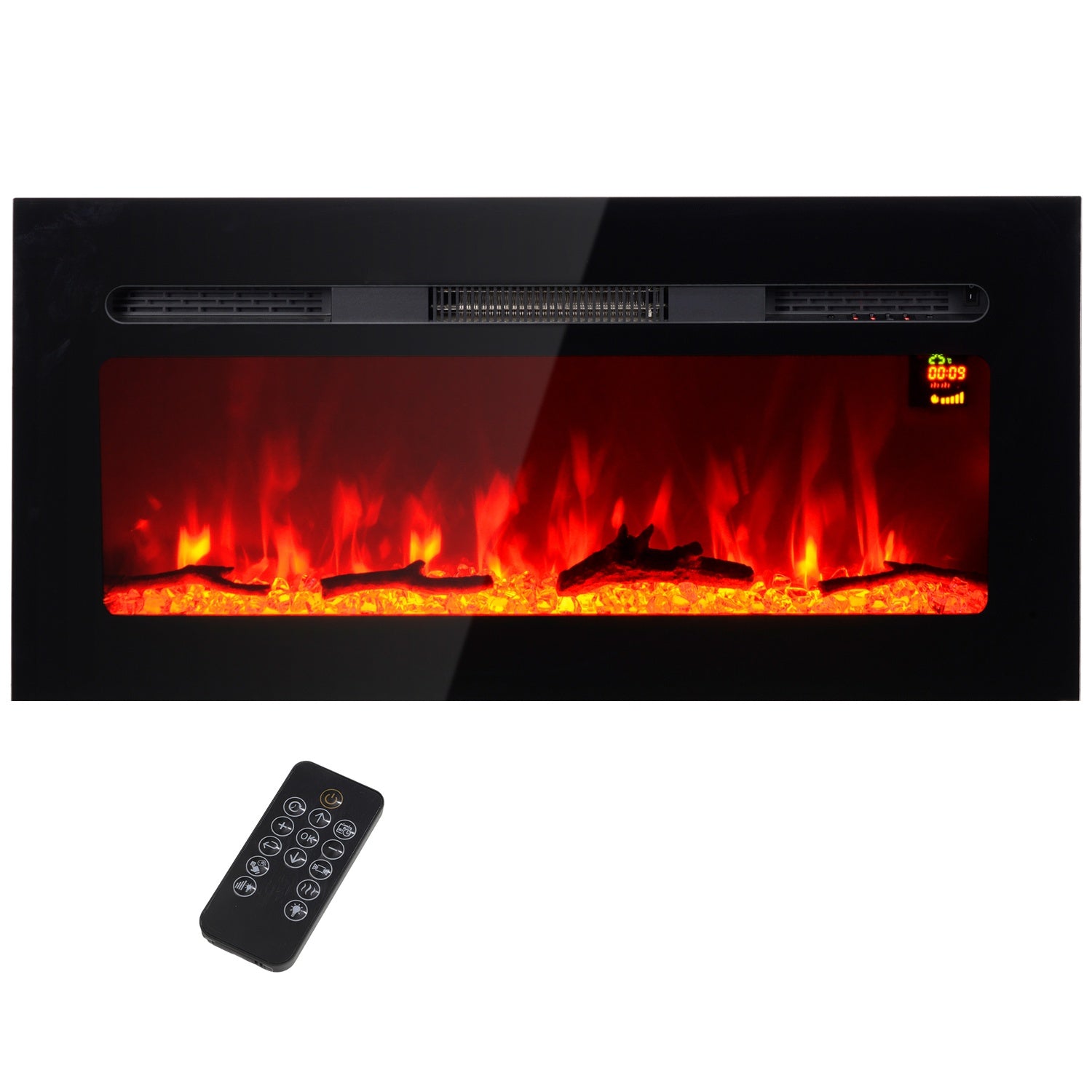 Elektrisk öppen spis, 1800W, LED Flame, Fjärrkontroll