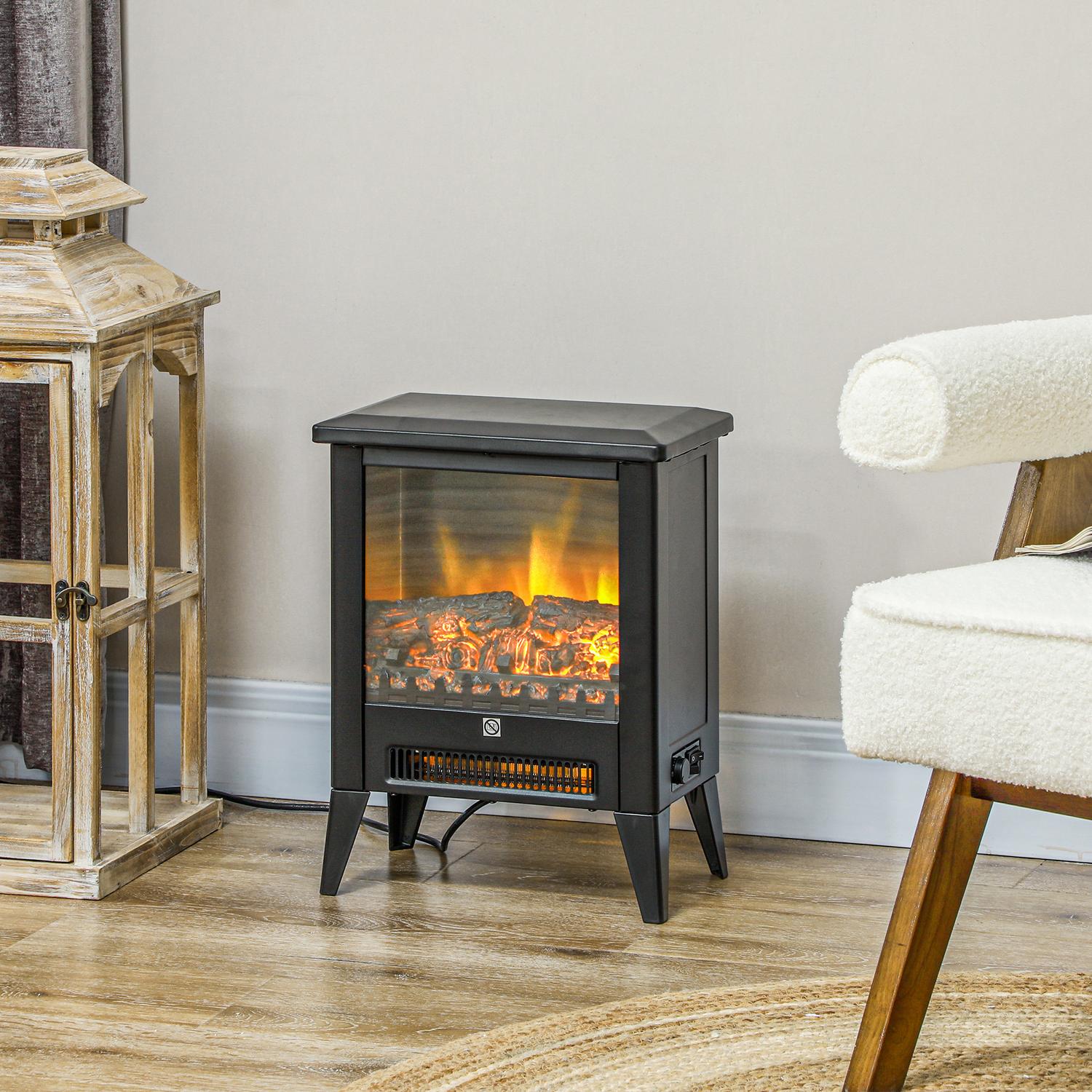 Elektrisk eldstadsvärmare, 1800W, LED Flame, Lågt ljud