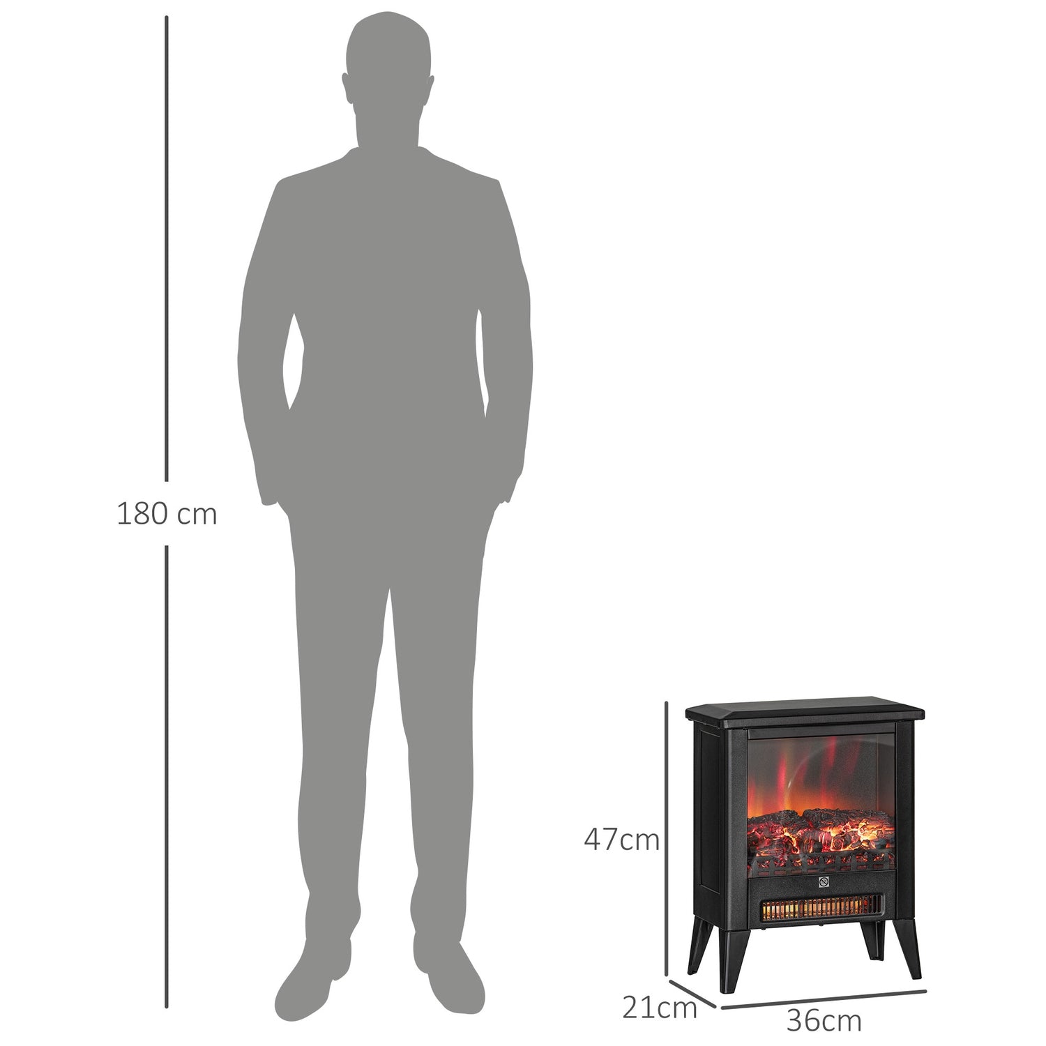 Elektrisk eldstadsvärmare, 1800W, LED Flame, Lågt ljud