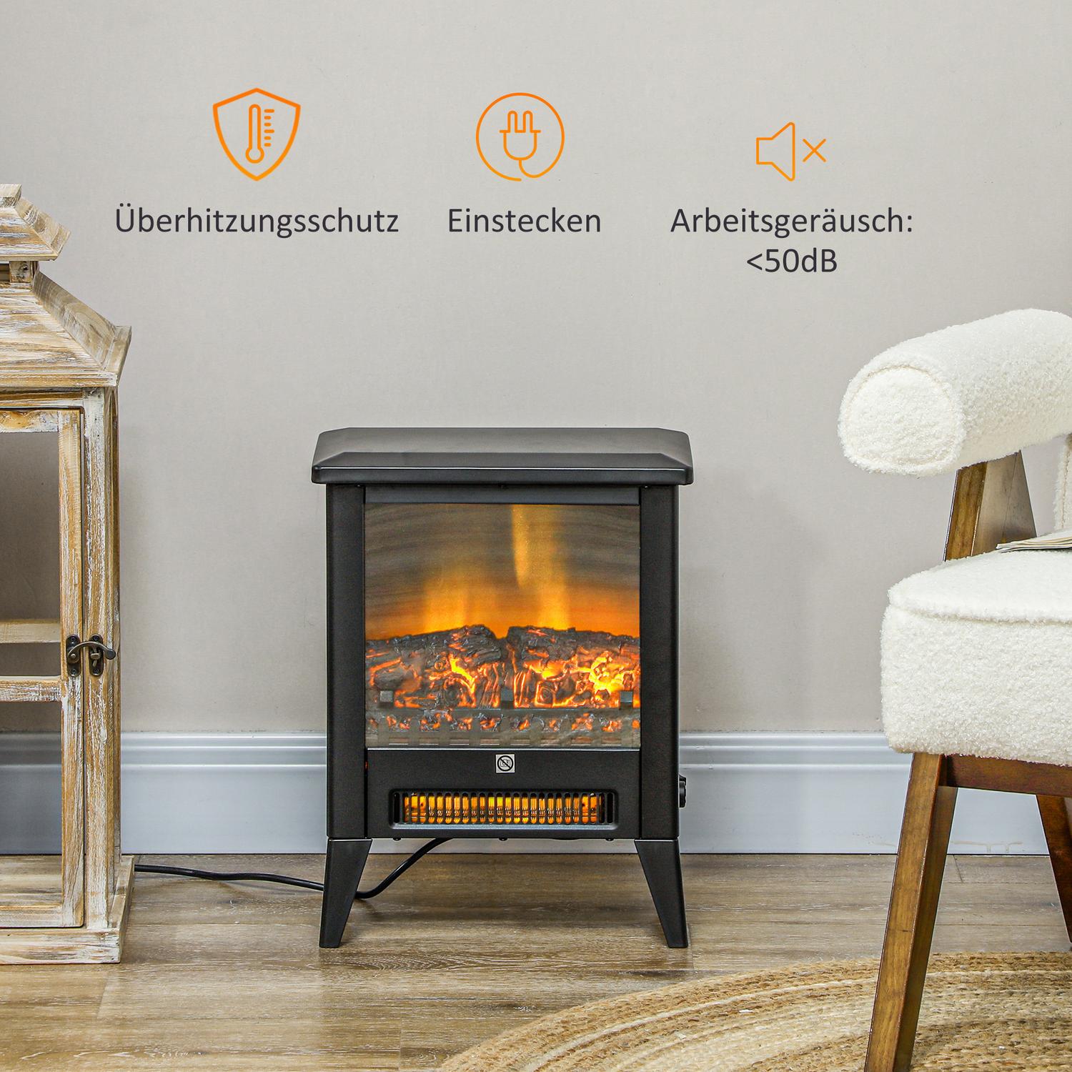 Elektrisk eldstadsvärmare, 1800W, LED Flame, Lågt ljud