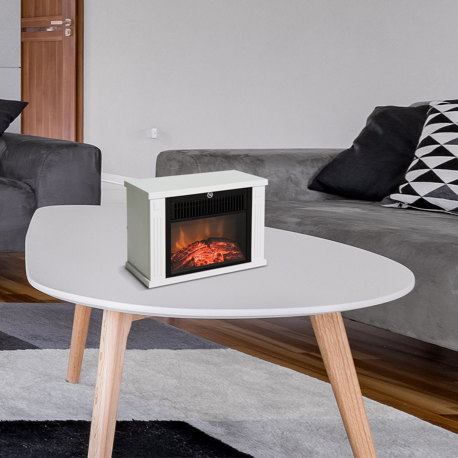 Elektrisk öppen spis med Flameffekt, 1200W, Vit