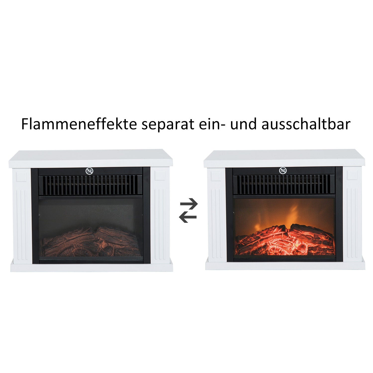 Elektrisk öppen spis med Flameffekt, 1200W, Vit