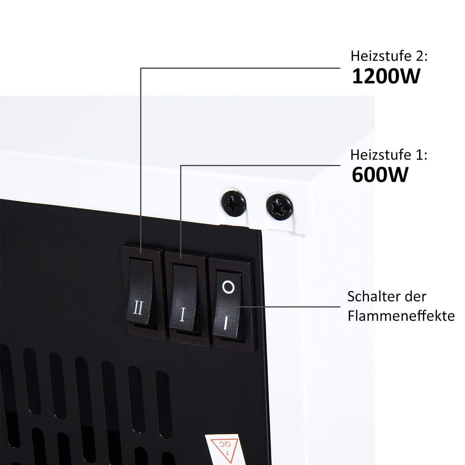 Elektrisk öppen spis med Flameffekt, 1200W, Vit