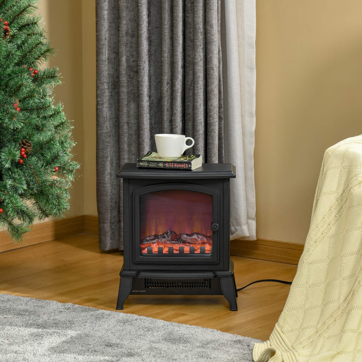 Fristående elektrisk öppen spis med LED Flame, 2000W, Svart