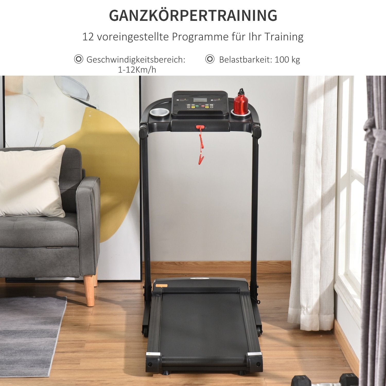 Hopfällbart elektriskt löpband, LED-skärm, 12 program