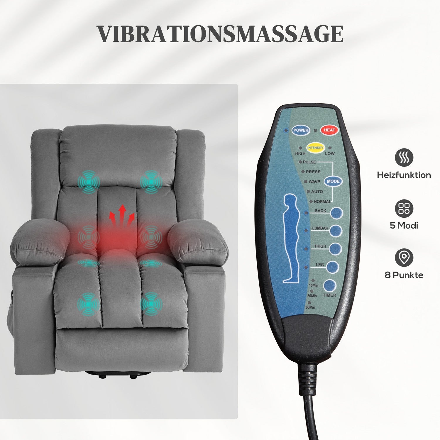 Elektrisk vilstol med massage-, värme- och USB-portar