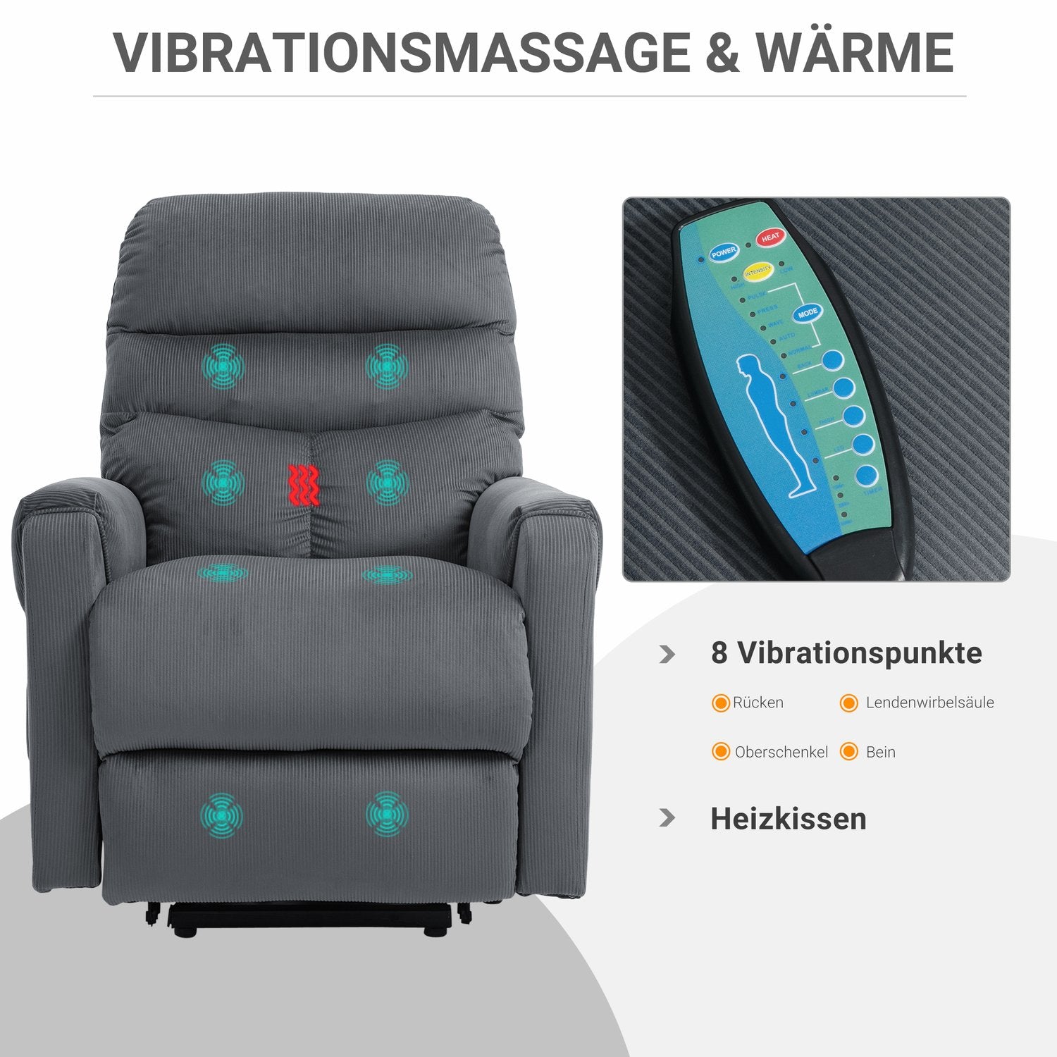 Elektrisk vilstol med massage, värme och uppresningshjälp
