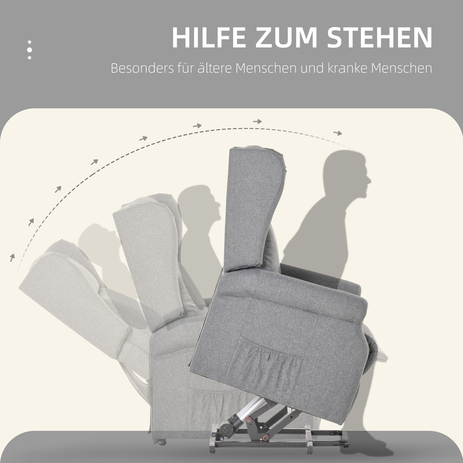 Elektrisk vilstol med ståhjälp, grått linne
