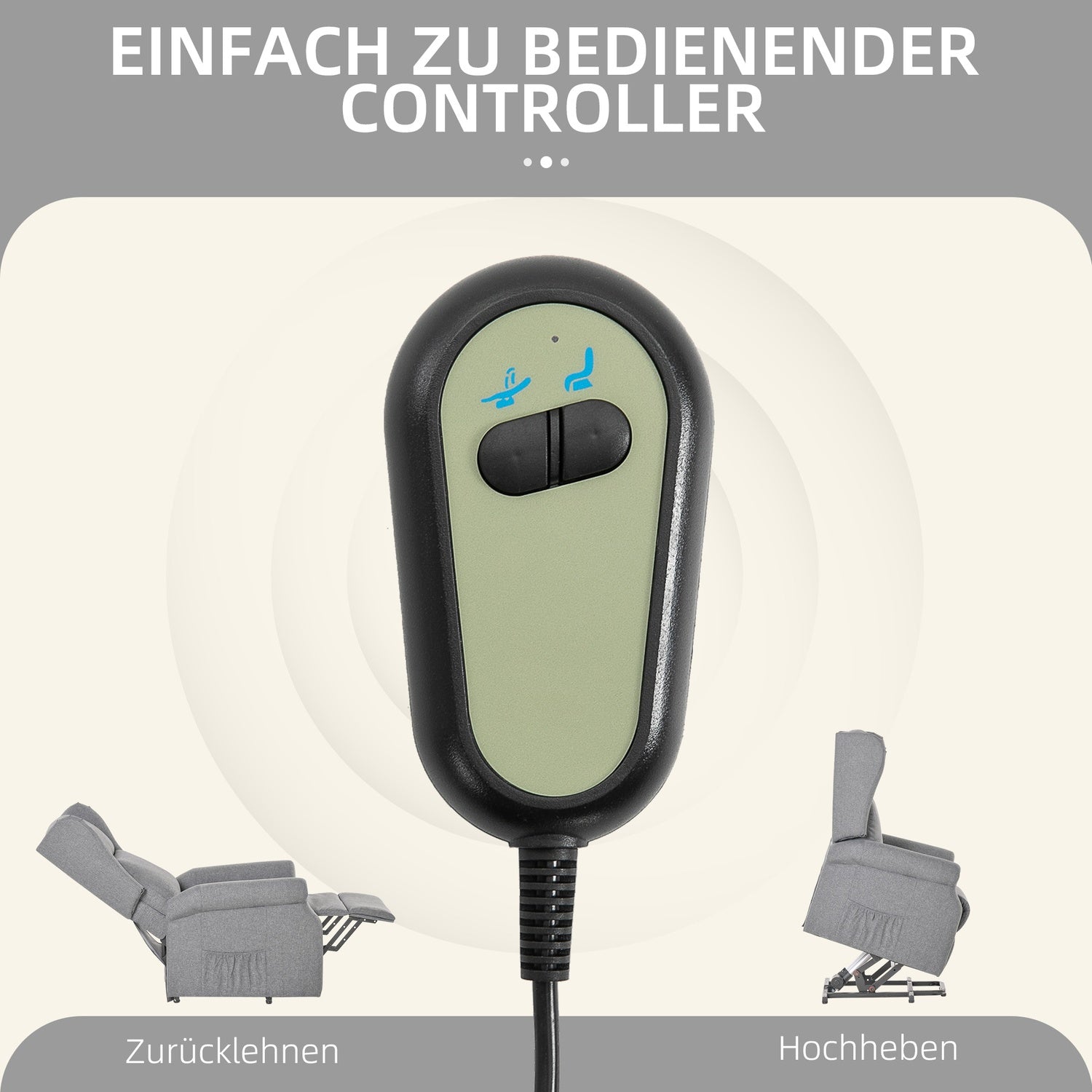Elektrisk vilstol med ståhjälp, grått linne