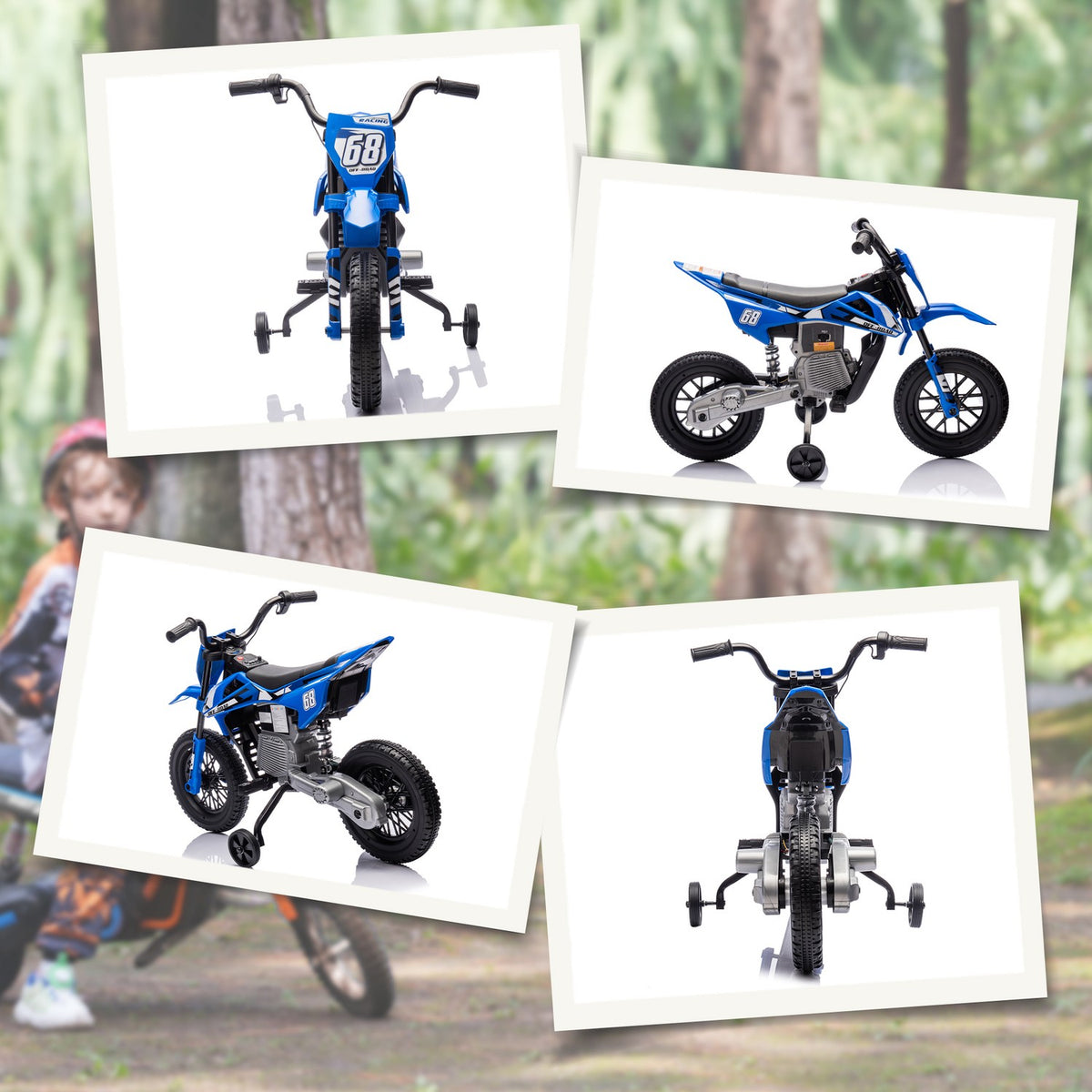 Elmotorcykel för barn, 12V, musik, 3-6 år, blå
