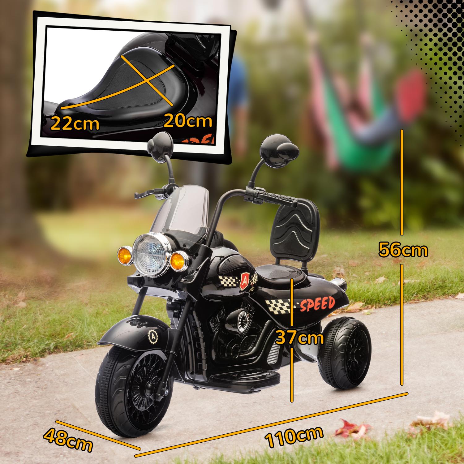 Elmotorcykel för barn, 6V, LED, 3-6 år, Svart